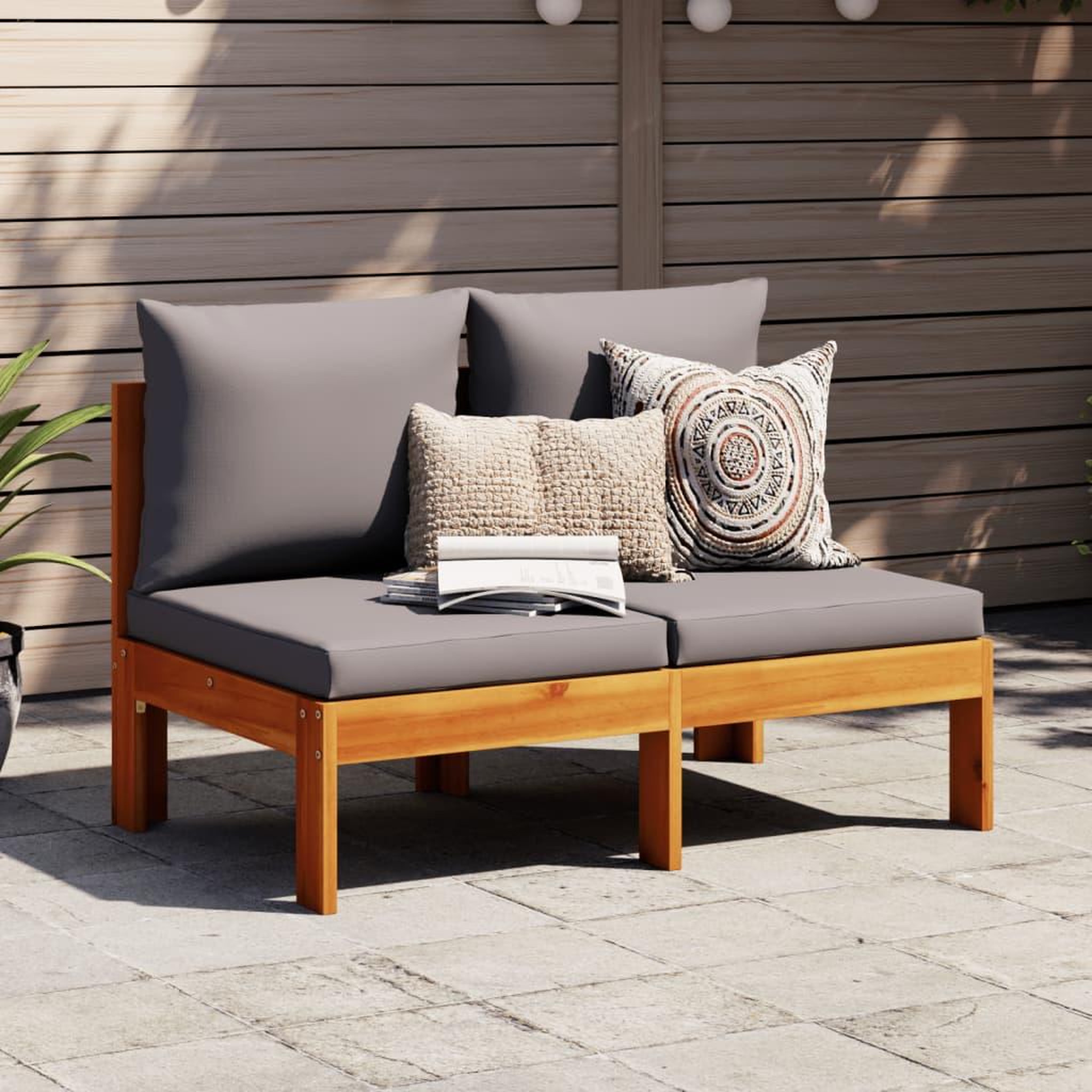 VIDAXL Canape de jardin sans accoudoirs coussins 2 places bois acacia