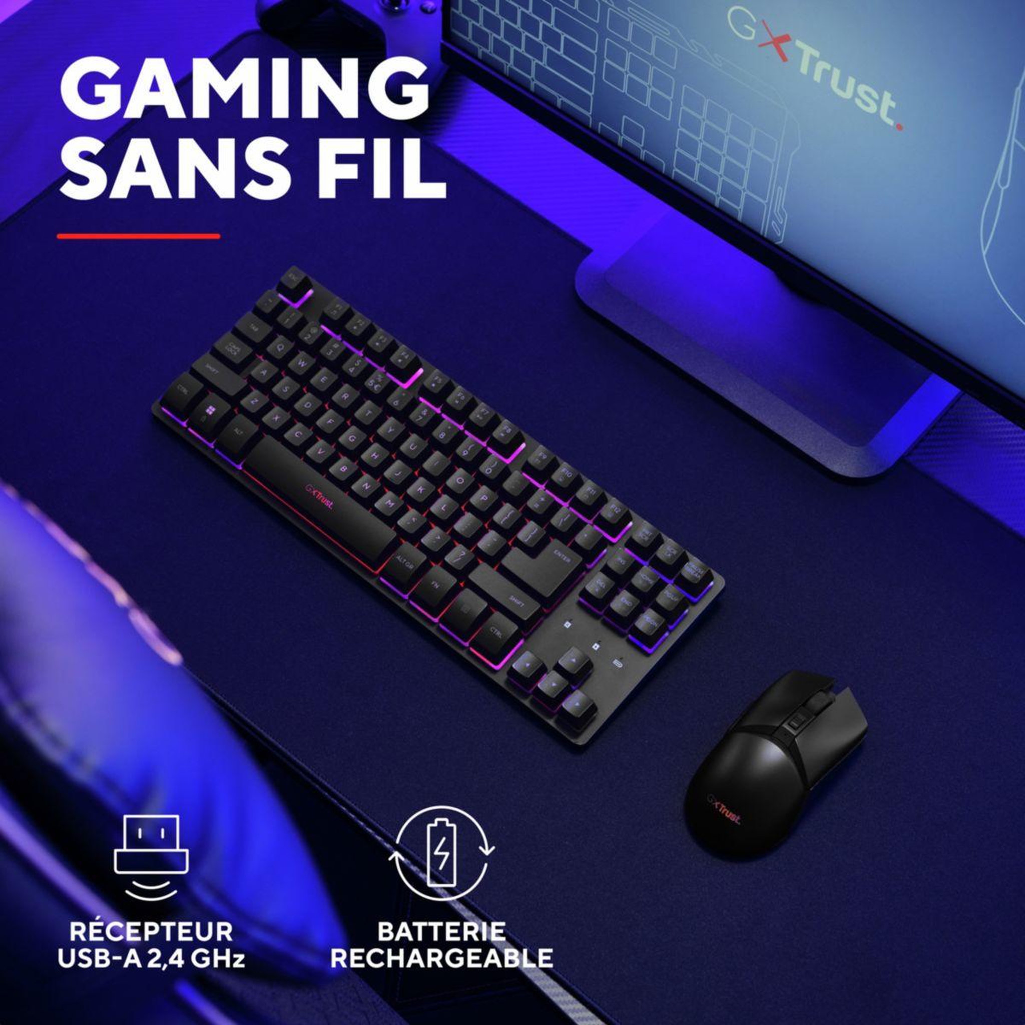 Voir la diapositive 3 : Trust Pack clavier et souris gamer combo tkl thado rgb