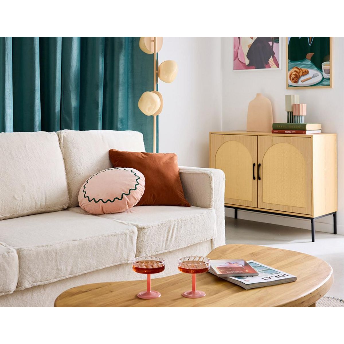 BEST MOBILIER Nagato - buffet bas - cannage et effet bois - 2 portes - 100 cm