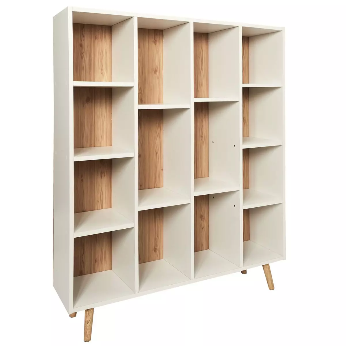 TOILINUX Bibliothèque avec 14 niches de rangement en MDF et bois - Blanc et beige