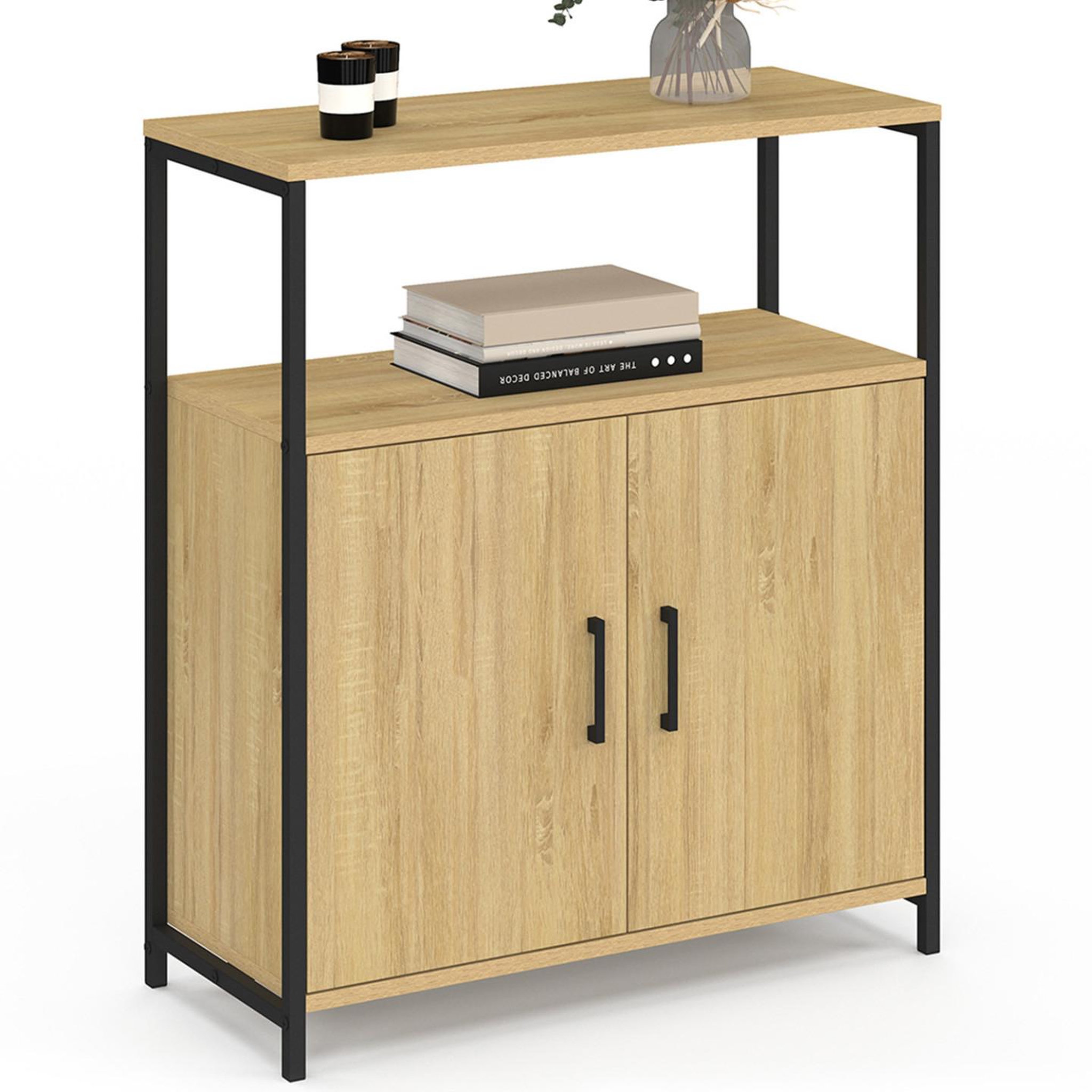 ID MARKET Buffet d'appoint 1 niche et 2 portes 70 cm DETROIT design industriel