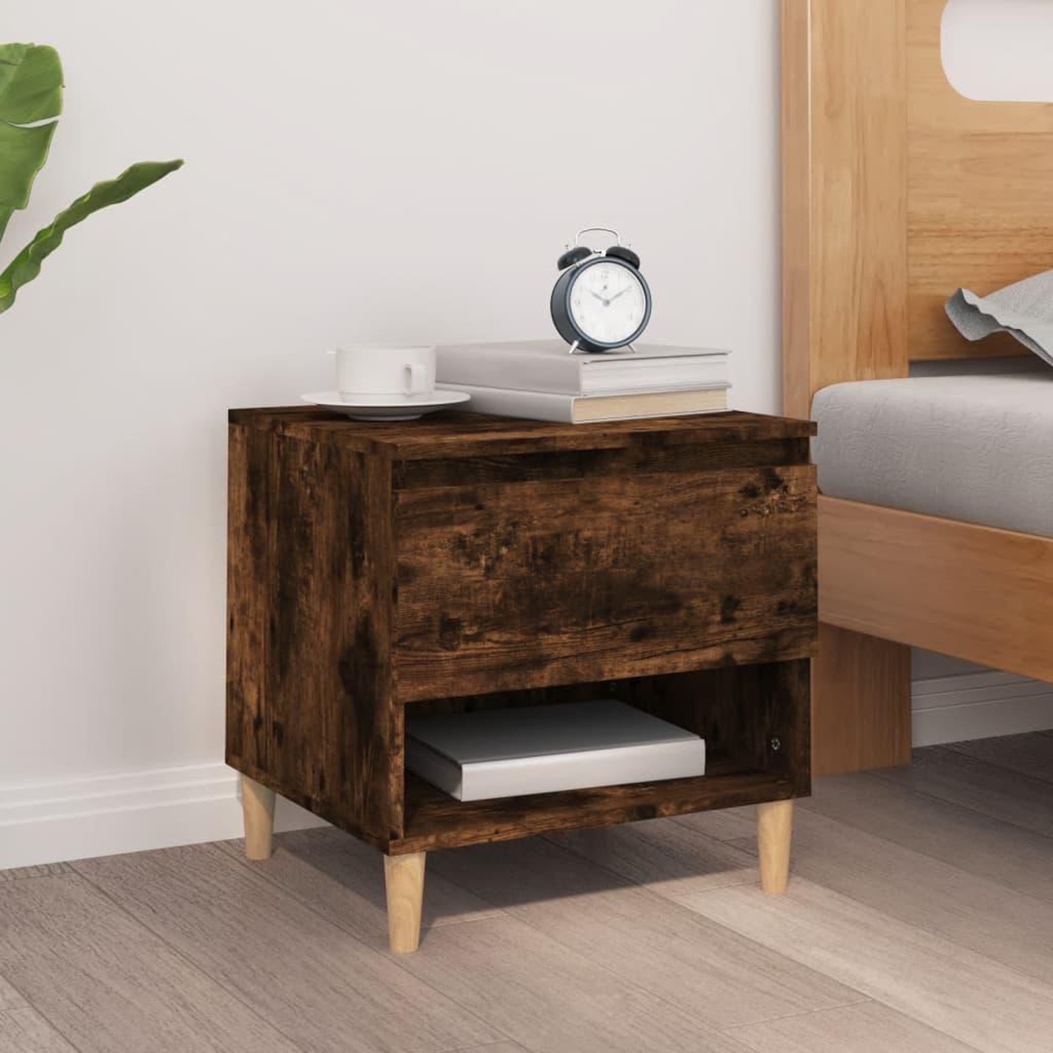 Voir la diapositive 1 : VIDAXL Table de chevet Chene fume 50x46x50 cm Bois d'ingenierie