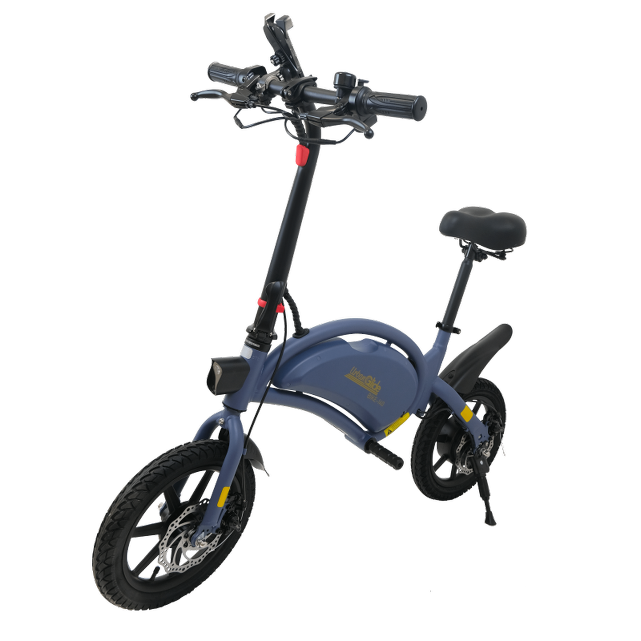 Voir la diapositive 4 : URBANGLIDE Draisienne électrique adulte e-bike 140 bleu – moteur 1000w - autonomie jusqu'a 18 km - pneu 14  gonflable - batterie 42v/5.2ah - poids 15kg