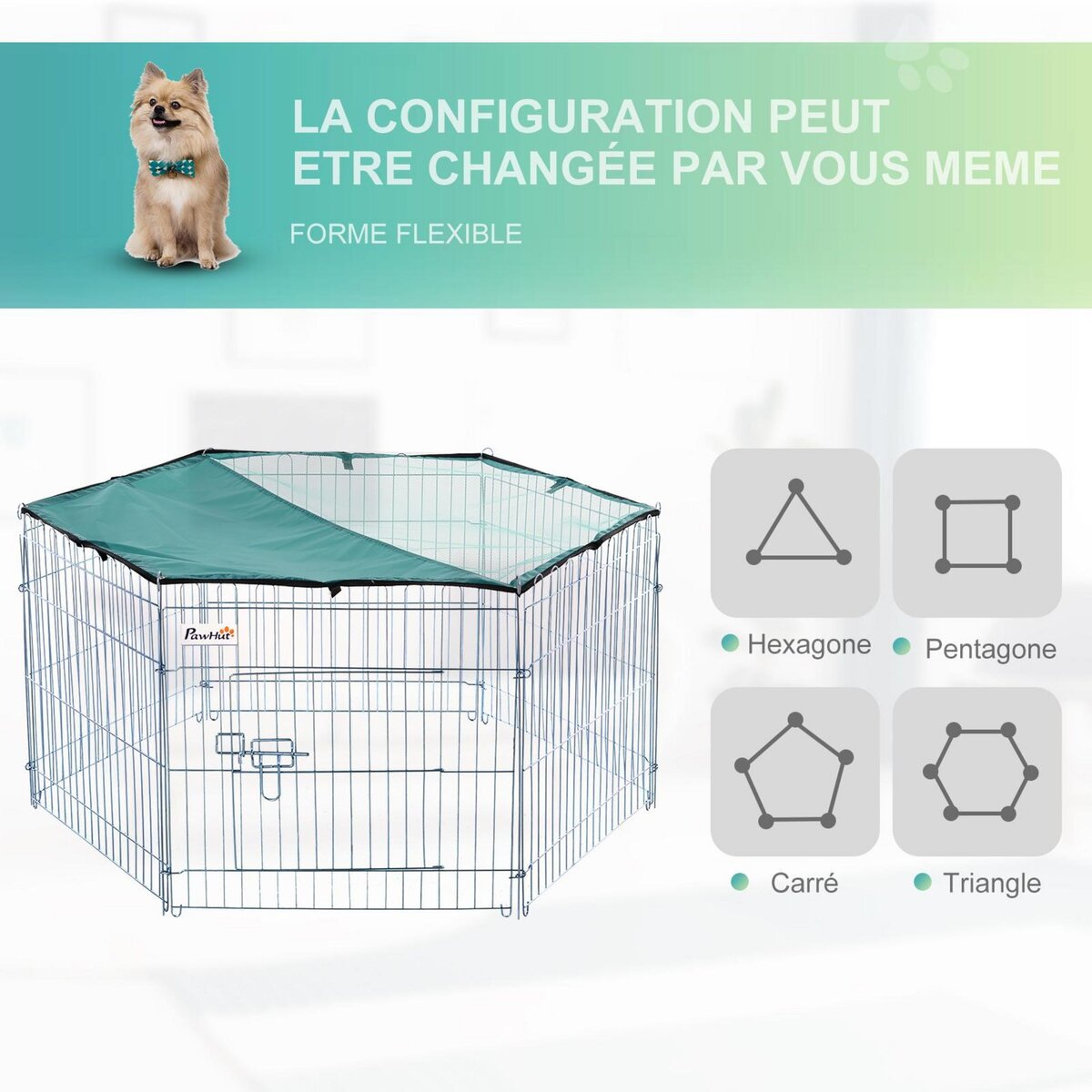 PAWHUT PawHut Parc enclos modulable Acier 6 Panneaux et 1 Porte pour Chiens Ø 120 x 60 cm Gris Métal vert