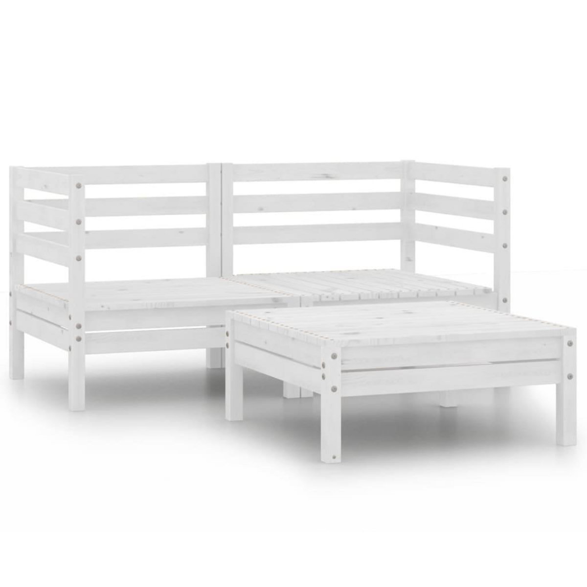 VIDAXL Salon de jardin 3 pcs blanc bois de pin massif