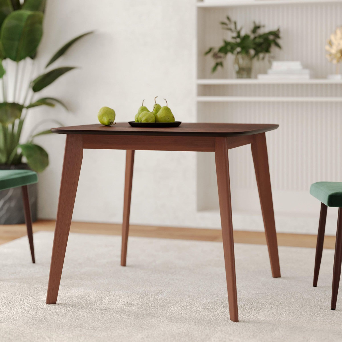 Rendez vous déco Table carrée 4 personnes en bois foncé finition noyer 90 cm-Julio