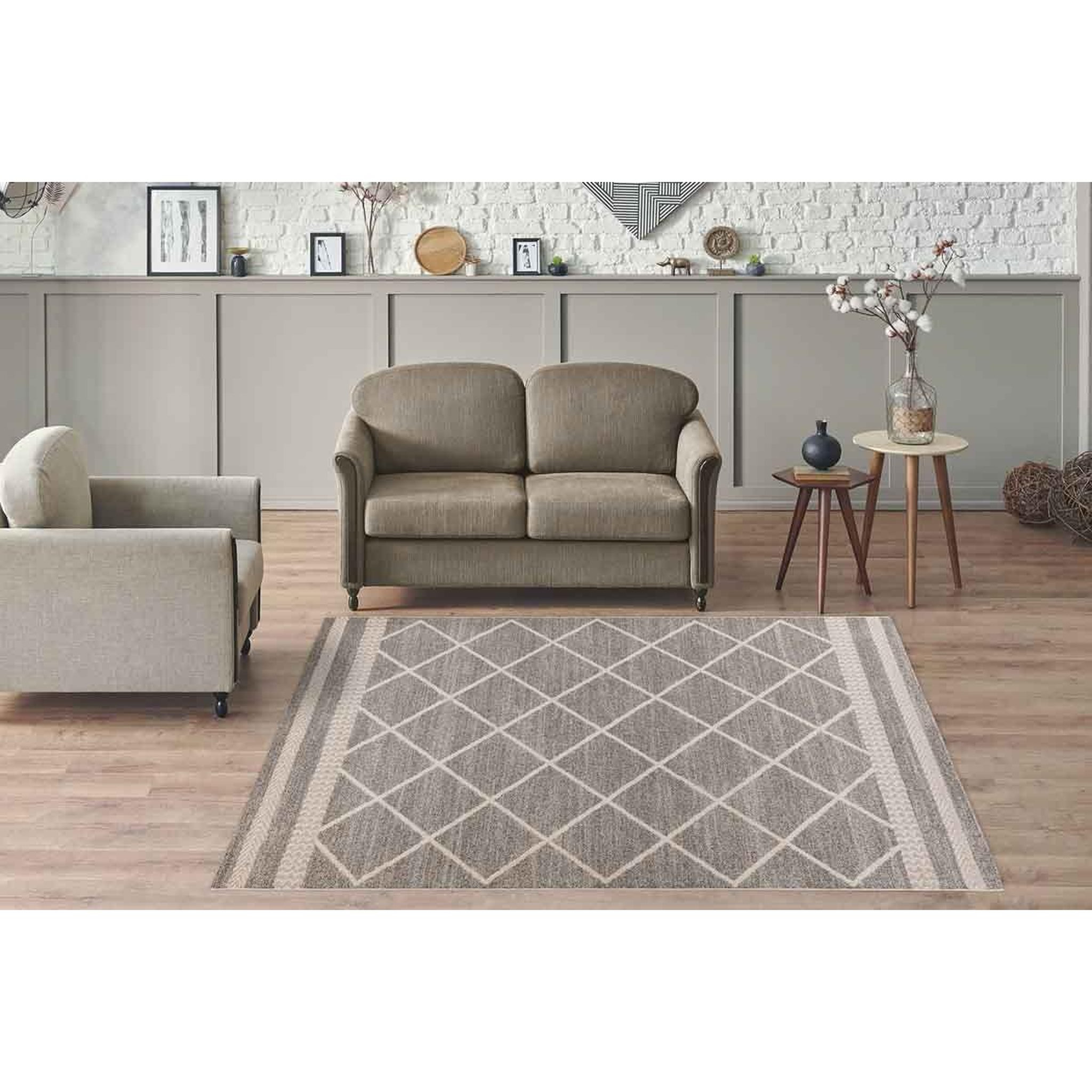 Voir la diapositive 5 : Paris Prix Tapis tissé graphique  rhombus ii  beige & marron