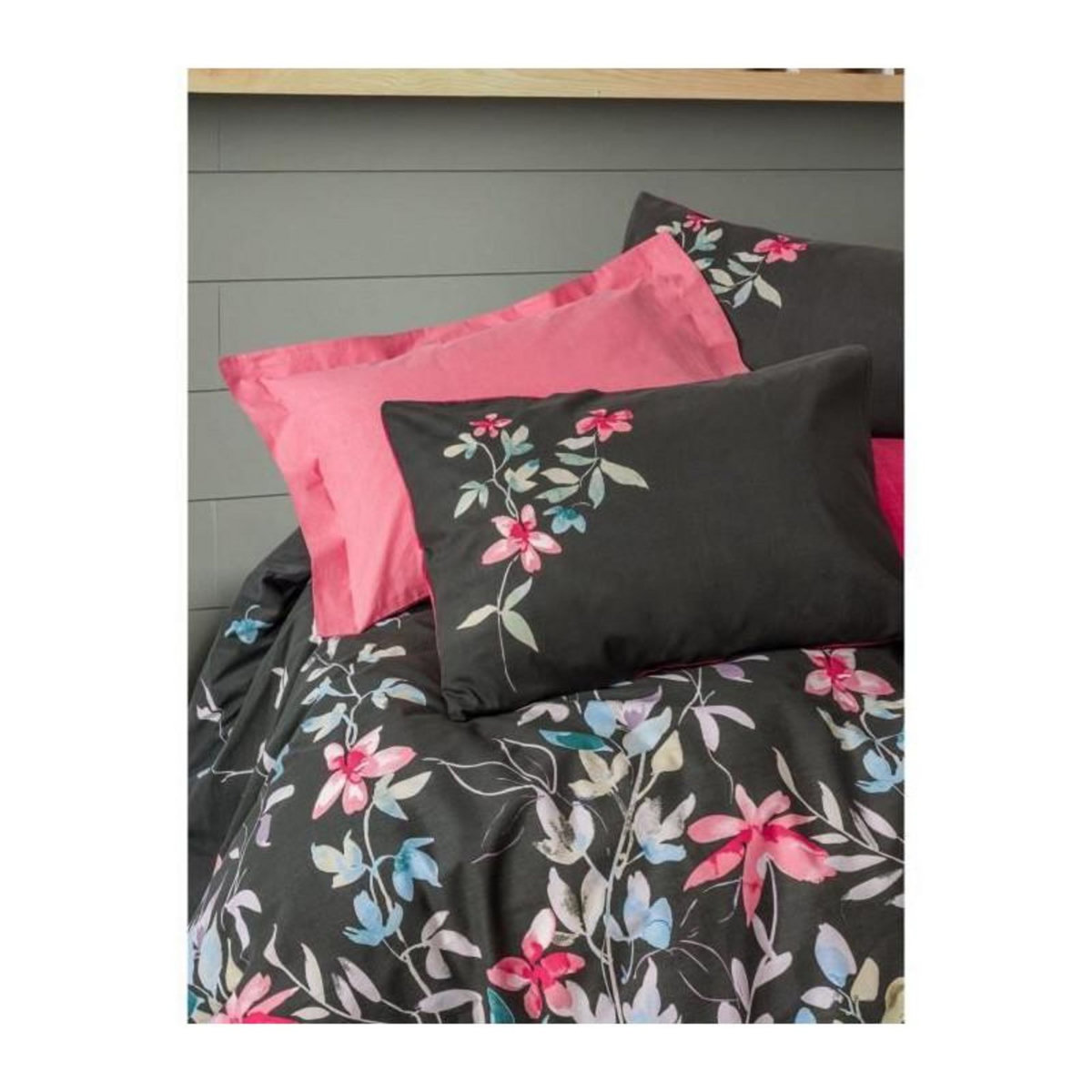 GENERIQUE Parure de lit - 129CTN64833 - 1 housse de couette 220 x 240 cm + 2 taies d'oreiller 60 x 60 cm - 100% coton ranforcé - Rose