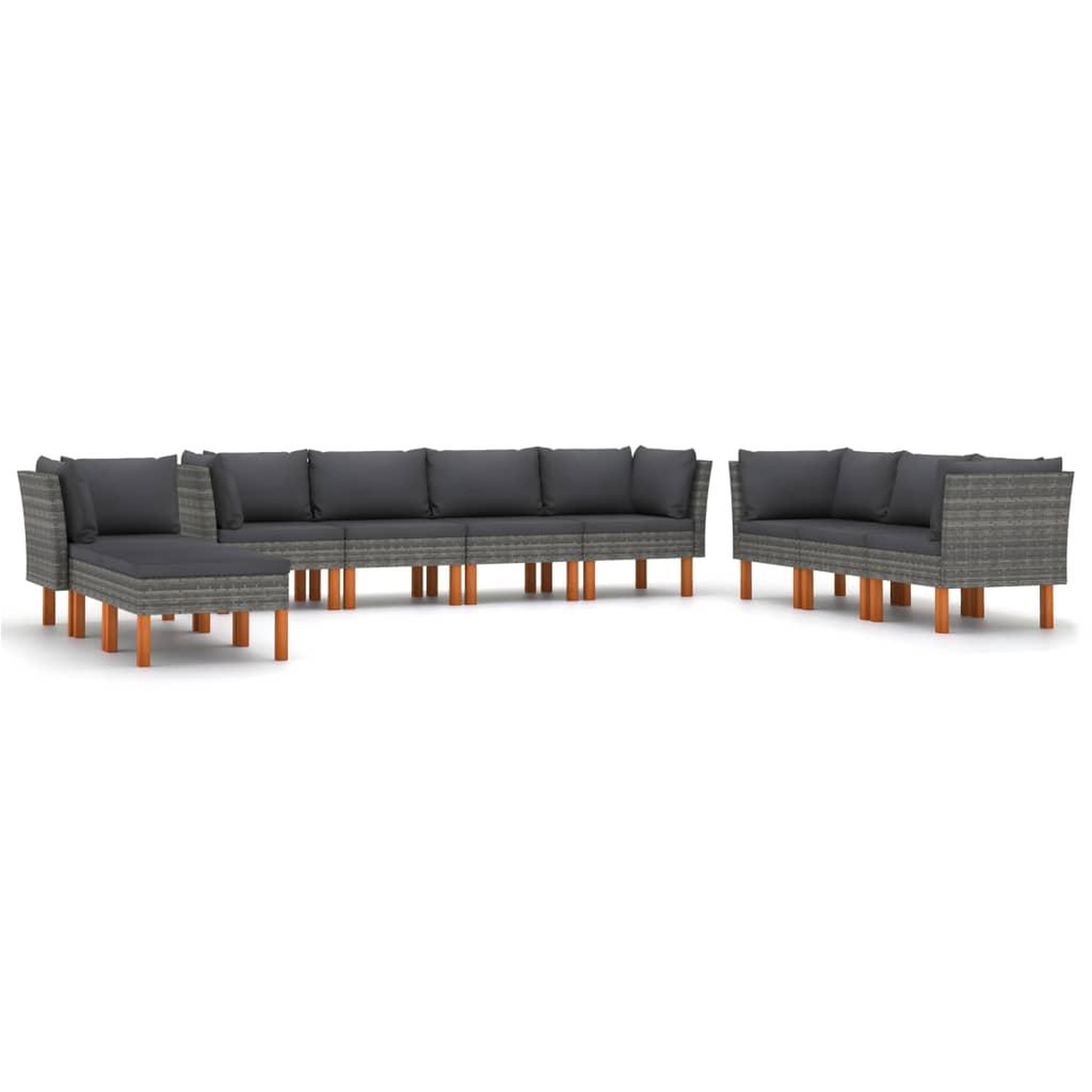 Voir la diapositive 2 : VIDAXL Salon de jardin 10 pcs avec coussins Resine tressee Gris