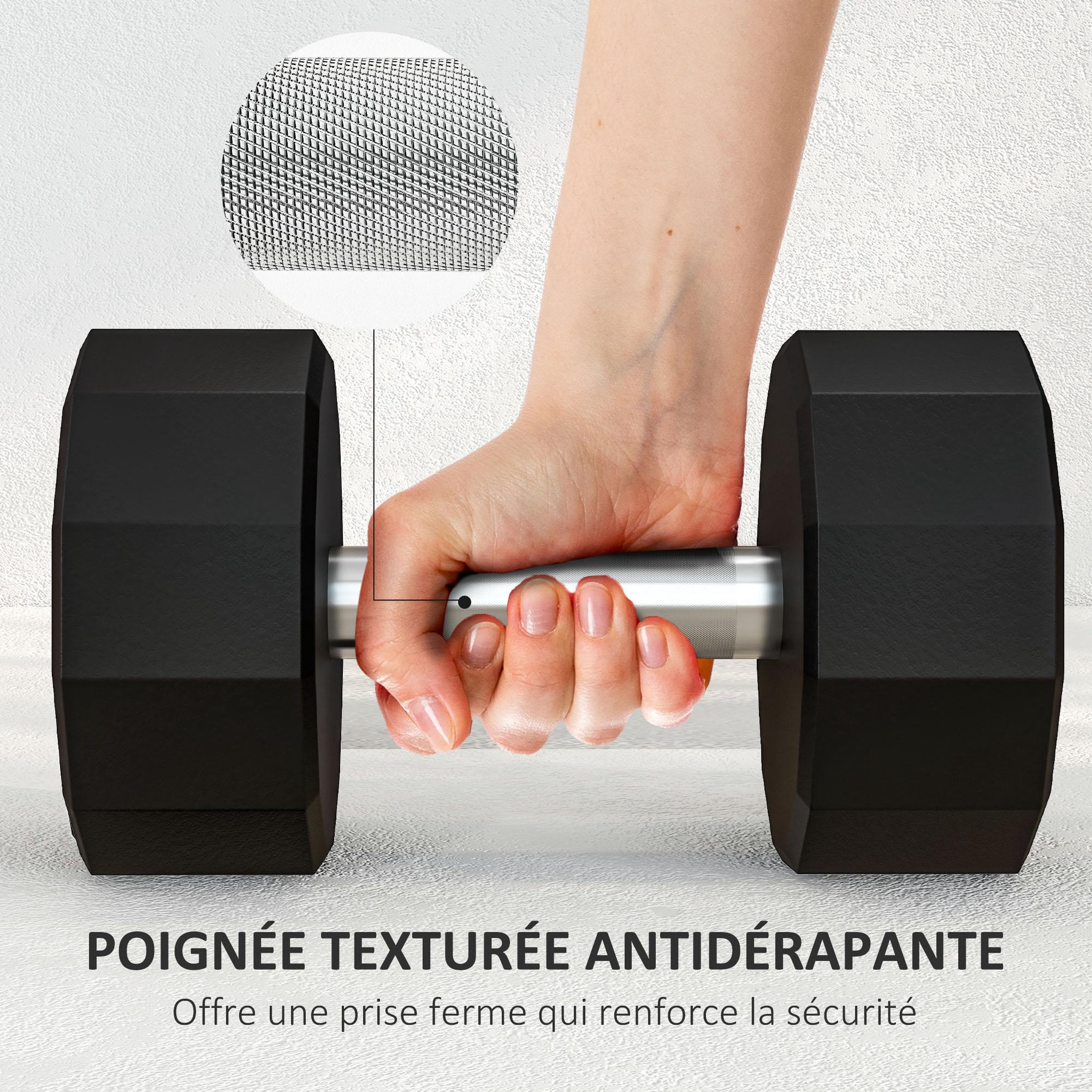 Voir la diapositive 6 : HOMCOM Haltère courte dodécagonale 15 kg - poignée antidérapante - métal caoutchouc noir