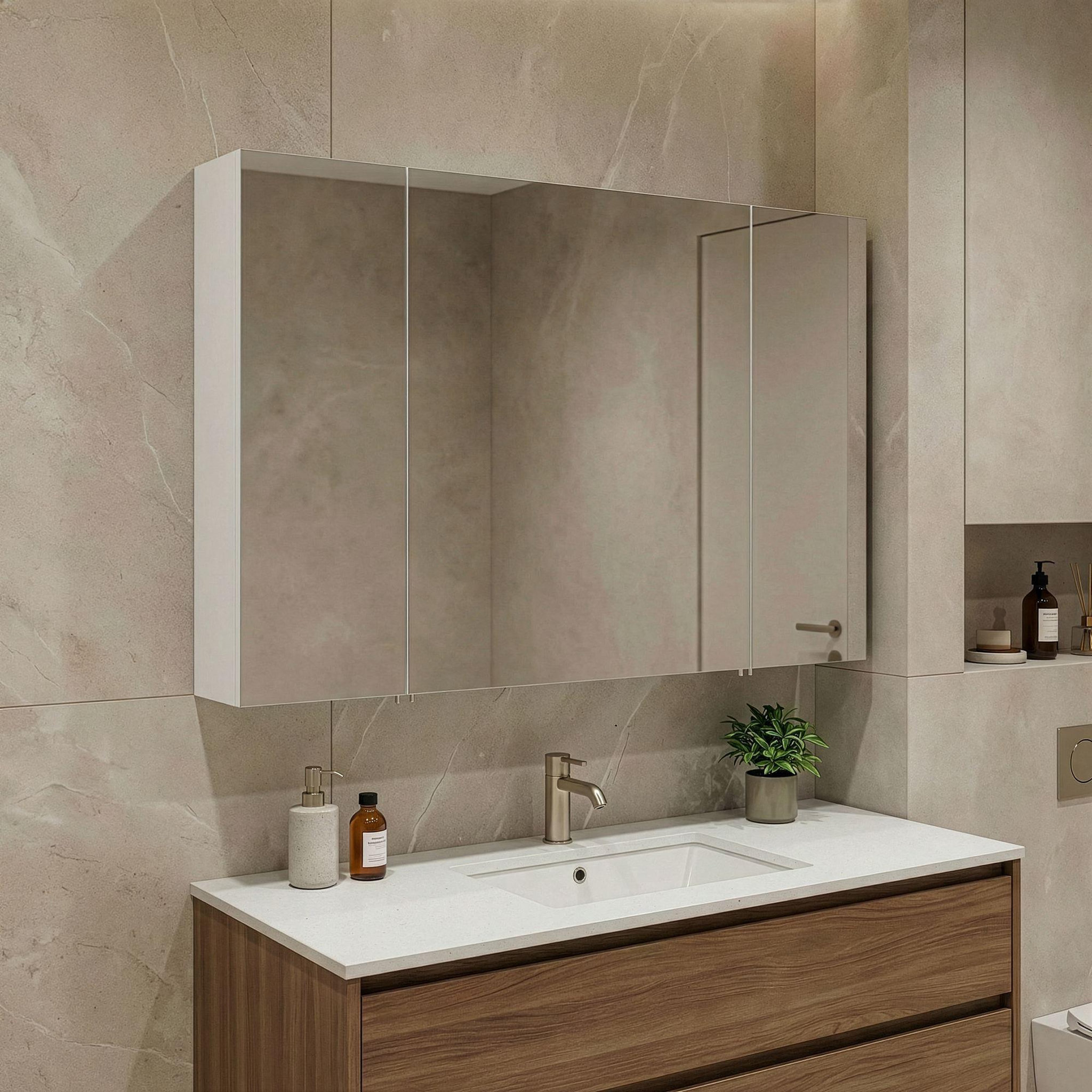 Voir la diapositive 2 : Habitat et Jardin Meuble Salle de Bain avec Miroir  Bari 100  - 97 x 16 x 66 cm - Matte White