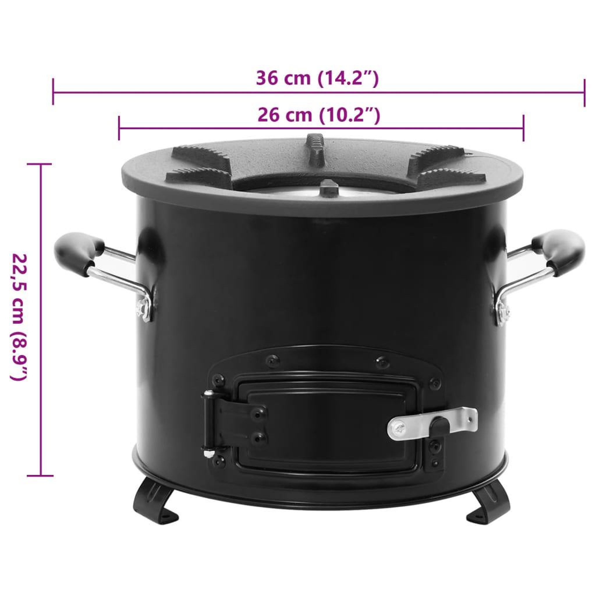 Voir la diapositive 6 : VIDAXL Poele a bois de camping Noir 36x26x22,5 cm Metal