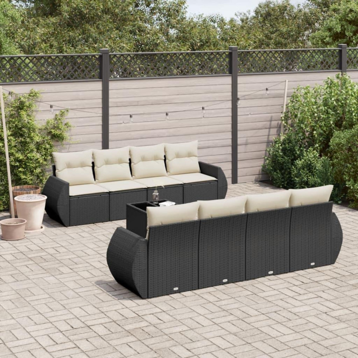VIDAXL Salon de jardin 9 pcs avec coussins noir resine tressee