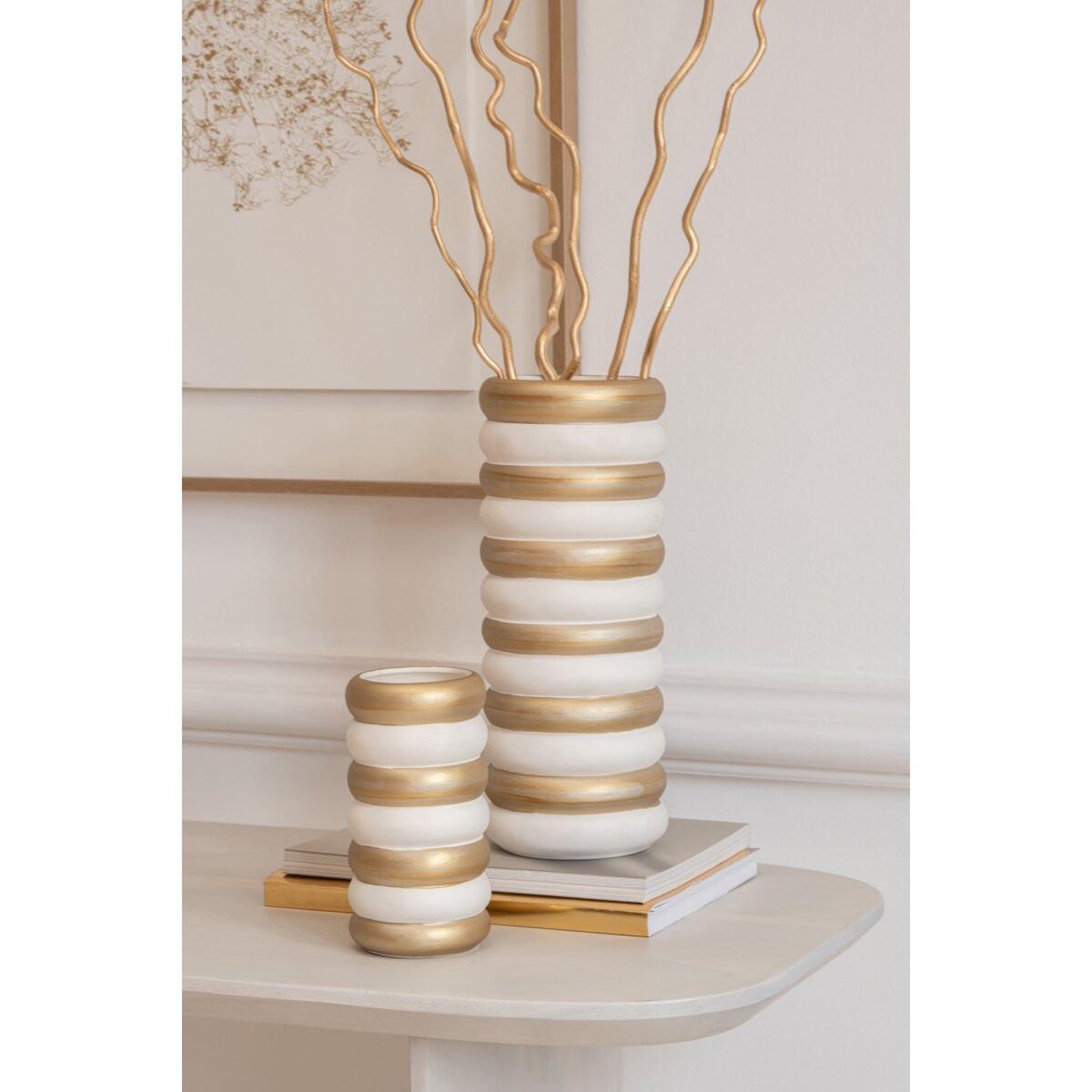 Voir la diapositive 2 : J-LINE Lot de 3 vases en porcelaine  mika  33cm doré