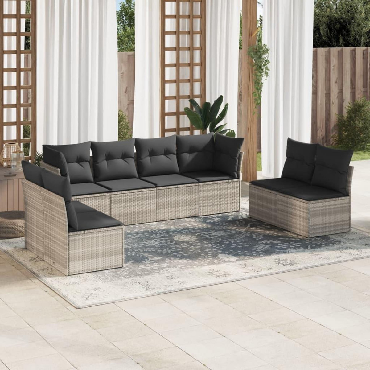 VIDAXL Salon de jardin 8 pcs avec coussins gris clair resine tressee