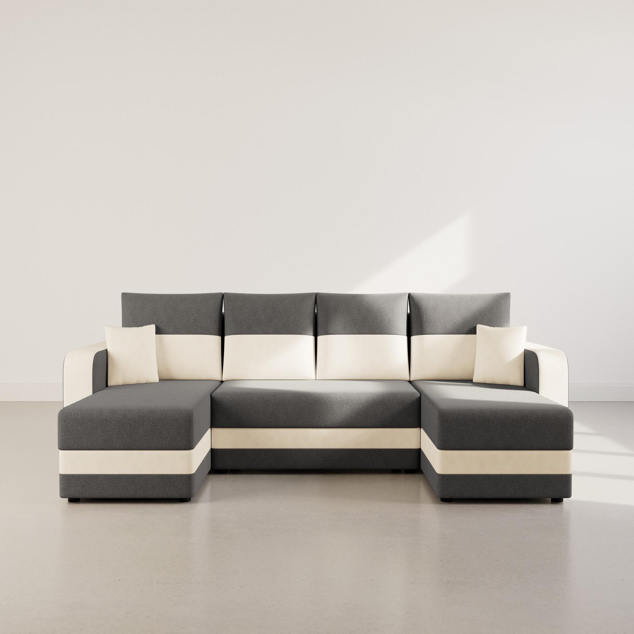 Voir la diapositive 6 : BEST MOBILIER Harvey - canapé panoramique en u 7 places convertible avec coffre en tissu bicolore