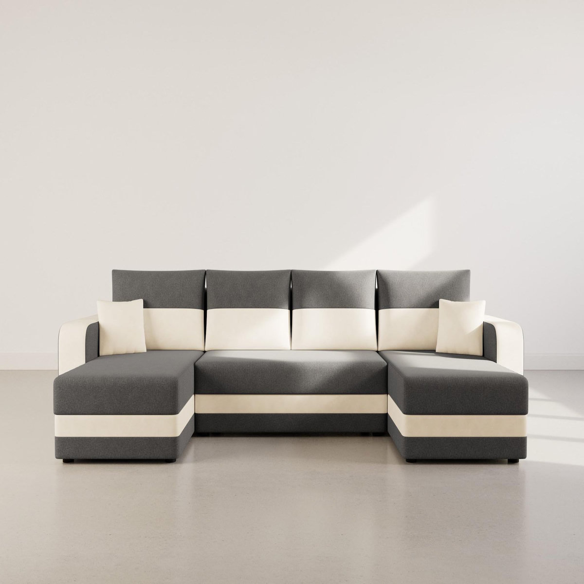 BEST MOBILIER Harvey - canapé panoramique en u 7 places convertible avec coffre en tissu bicolore
