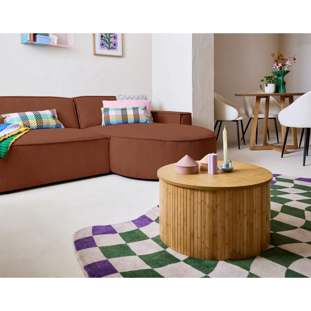 LISA DESIGN Spiaggia - canapé d'angle droit - forme arrondie - 4 places - en velours côtelé