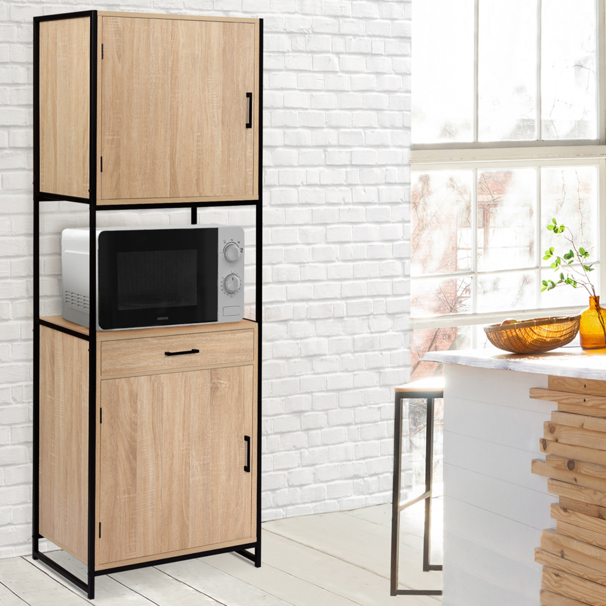 Voir la diapositive 2 : ID MARKET Buffet de cuisine 60 cm detroit meuble 2 portes design industriel + tiroir