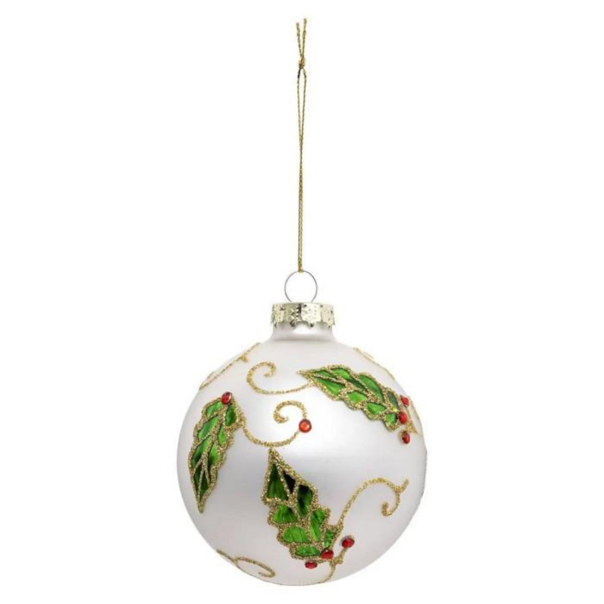 ATMOSPHERA Boule de Noël Déco Houx  Soir  8cm Blanc & Vert