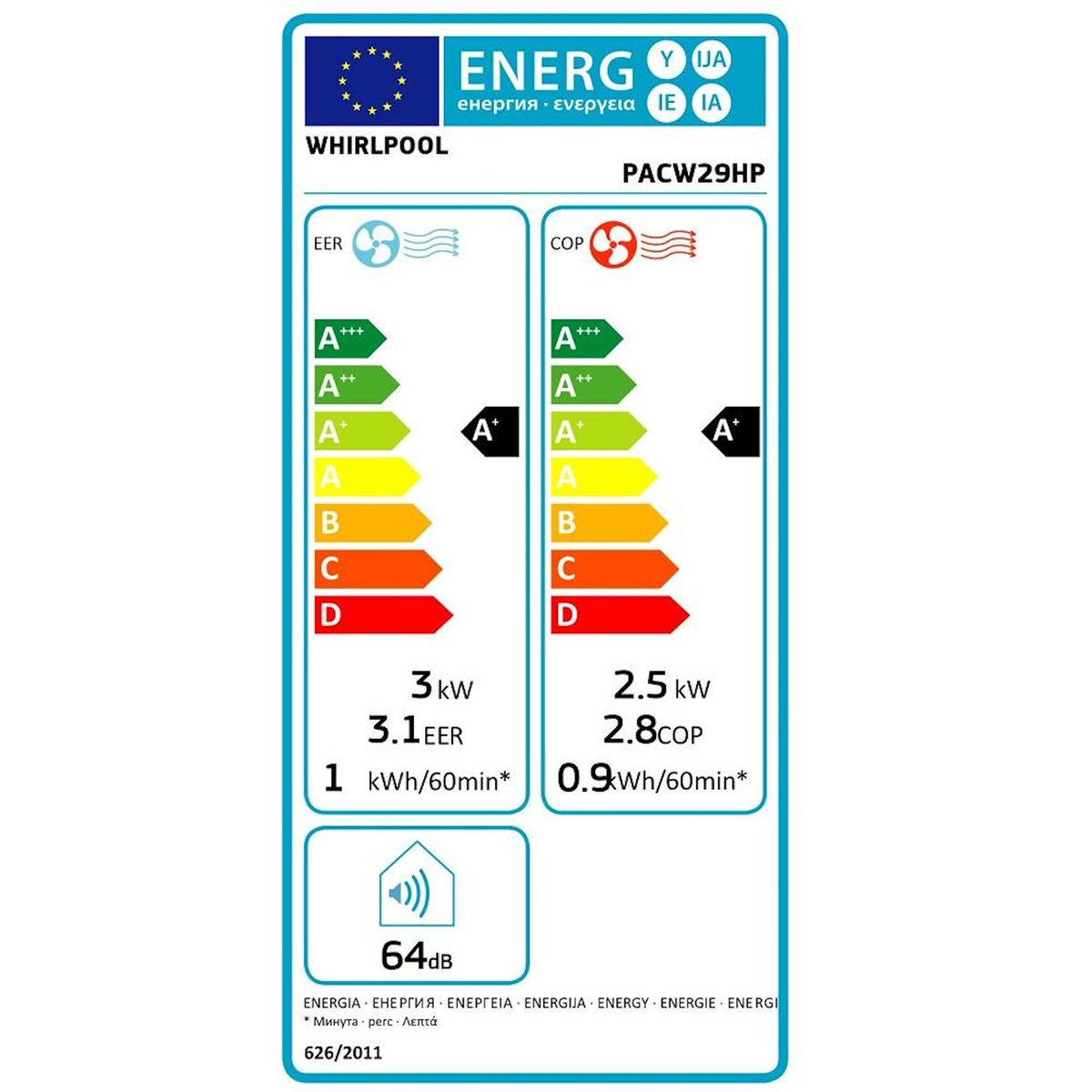 Whirlpool Climatiseur mobile réversible 3000w 25m² - pacw29hp
