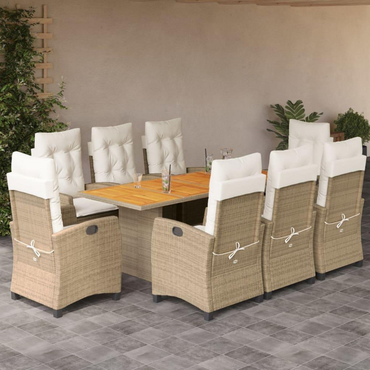 VIDAXL Ensemble a manger de jardin et coussins 9 pcs beige Poly rotin