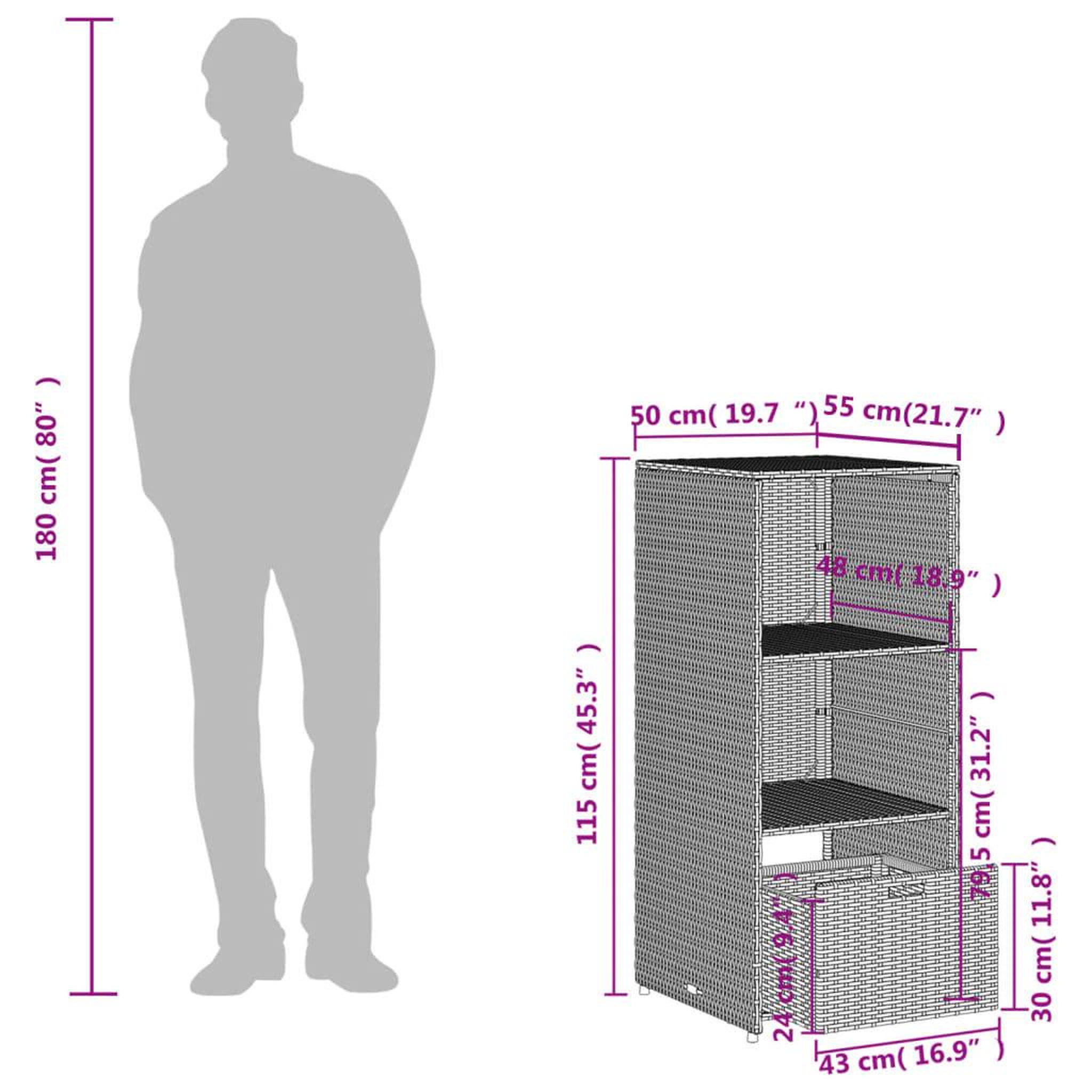 Voir la diapositive 6 : VIDAXL Armoire de rangement de jardin gris 50x55x115 cm resine tressee