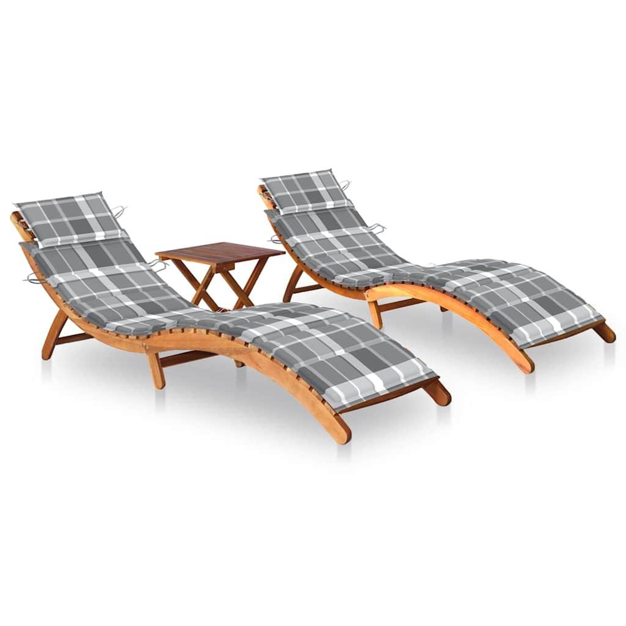 VIDAXL Chaises longues lot de 2 avec table et coussins Acacia solide