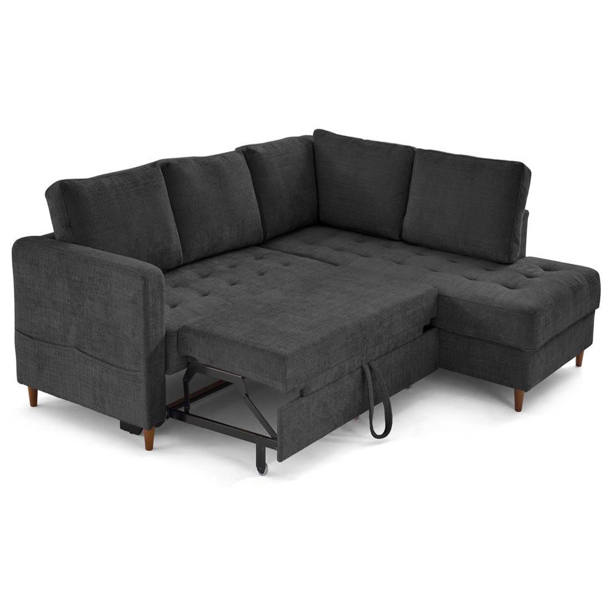 Voir la diapositive 2 : LISA DESIGN Anna - canapé d'angle droit 5 places convertible en velours texturé