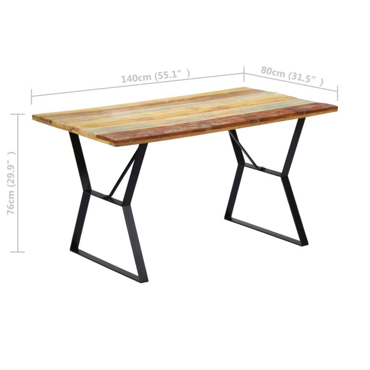 VIDAXL Table a manger 140x80x76 cm Bois de recuperation massif