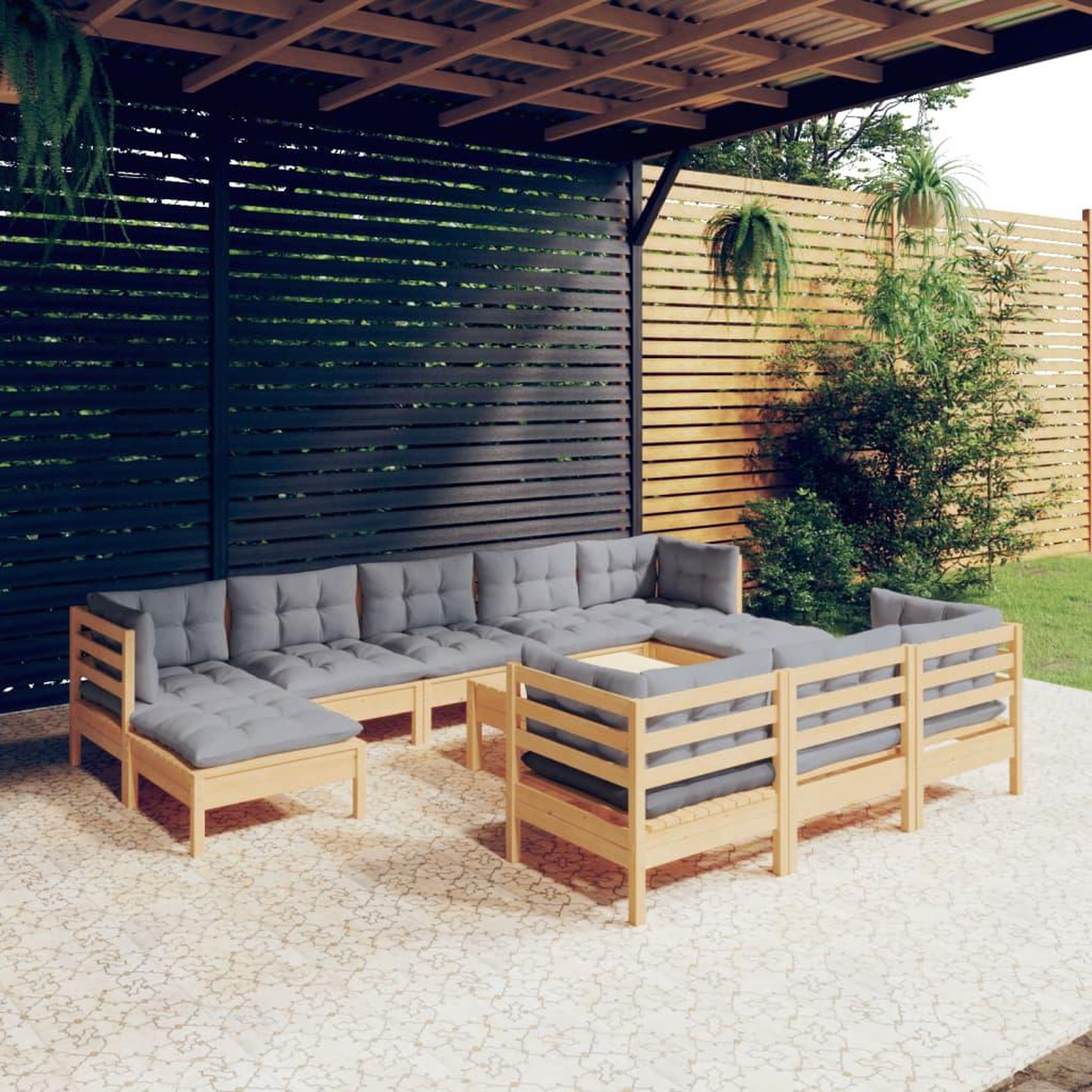 VIDAXL Salon de jardin 11 pcs avec coussins gris Bois de pin solide