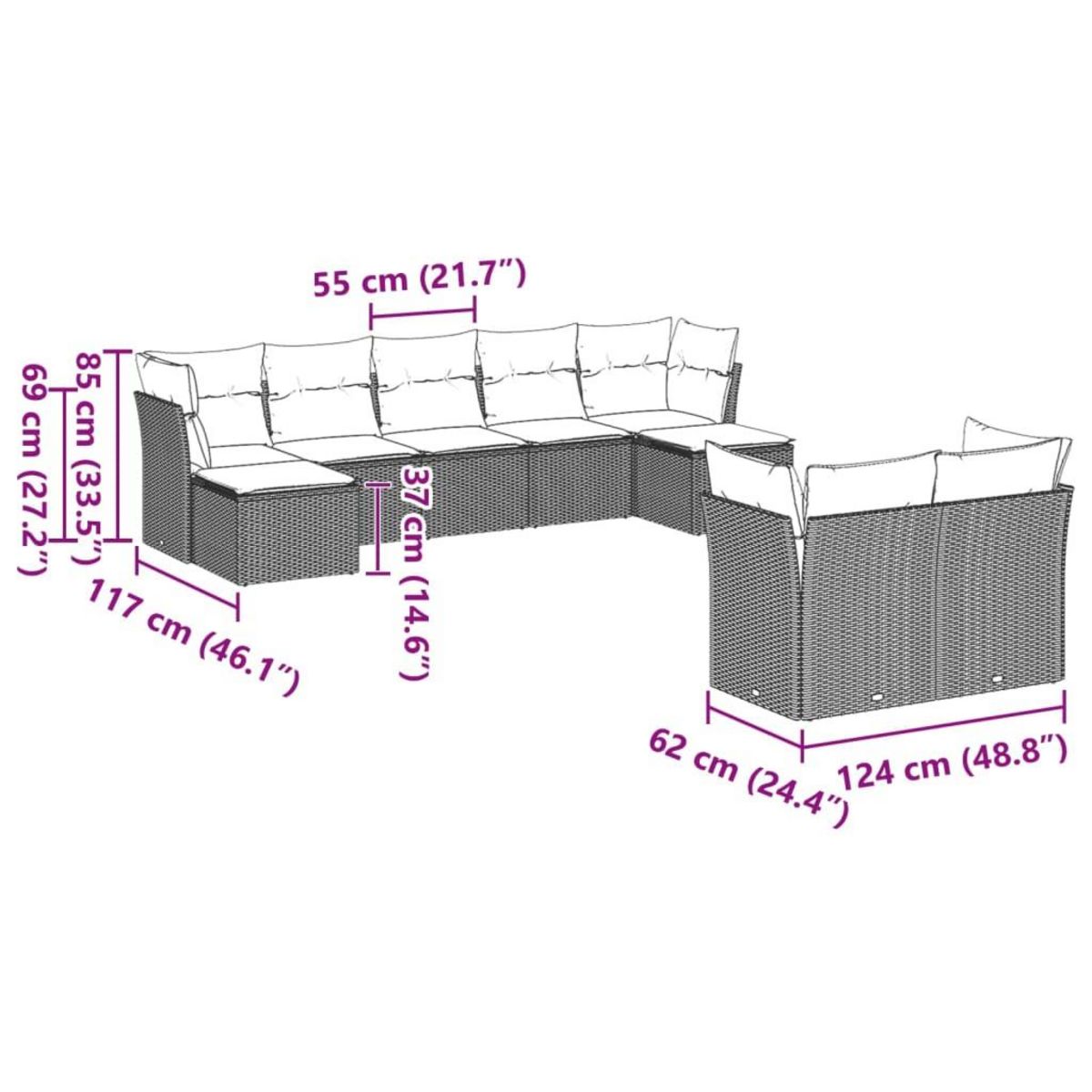 VIDAXL Salon de jardin 9 pcs avec coussins gris clair resine tressee