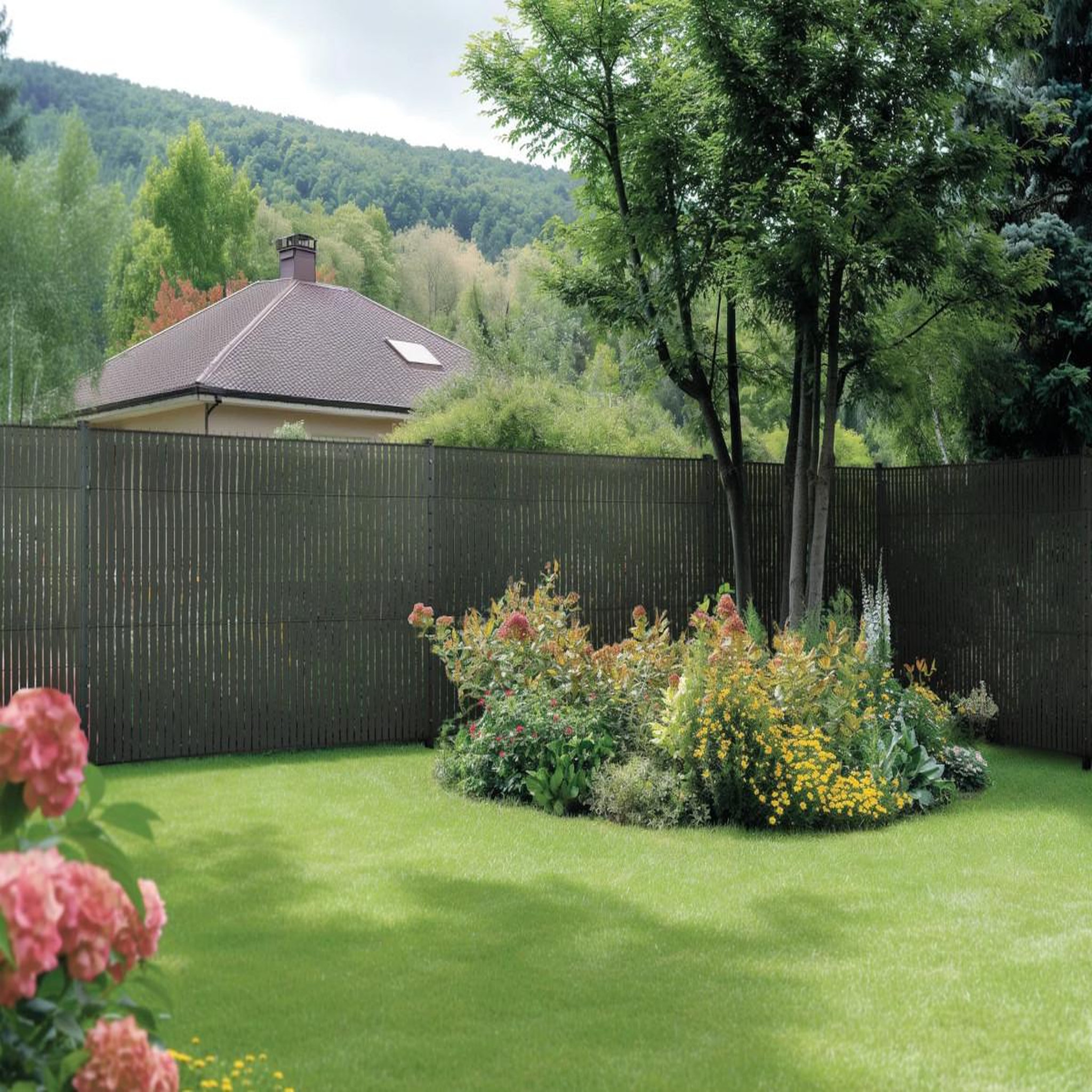 Voir la diapositive 2 : Jardiline Lanière occultante ecovizio à tresser 48 mm - 100% recyclée pour panneau grillagé soudé + 100 clips - vert forêt - jardiline