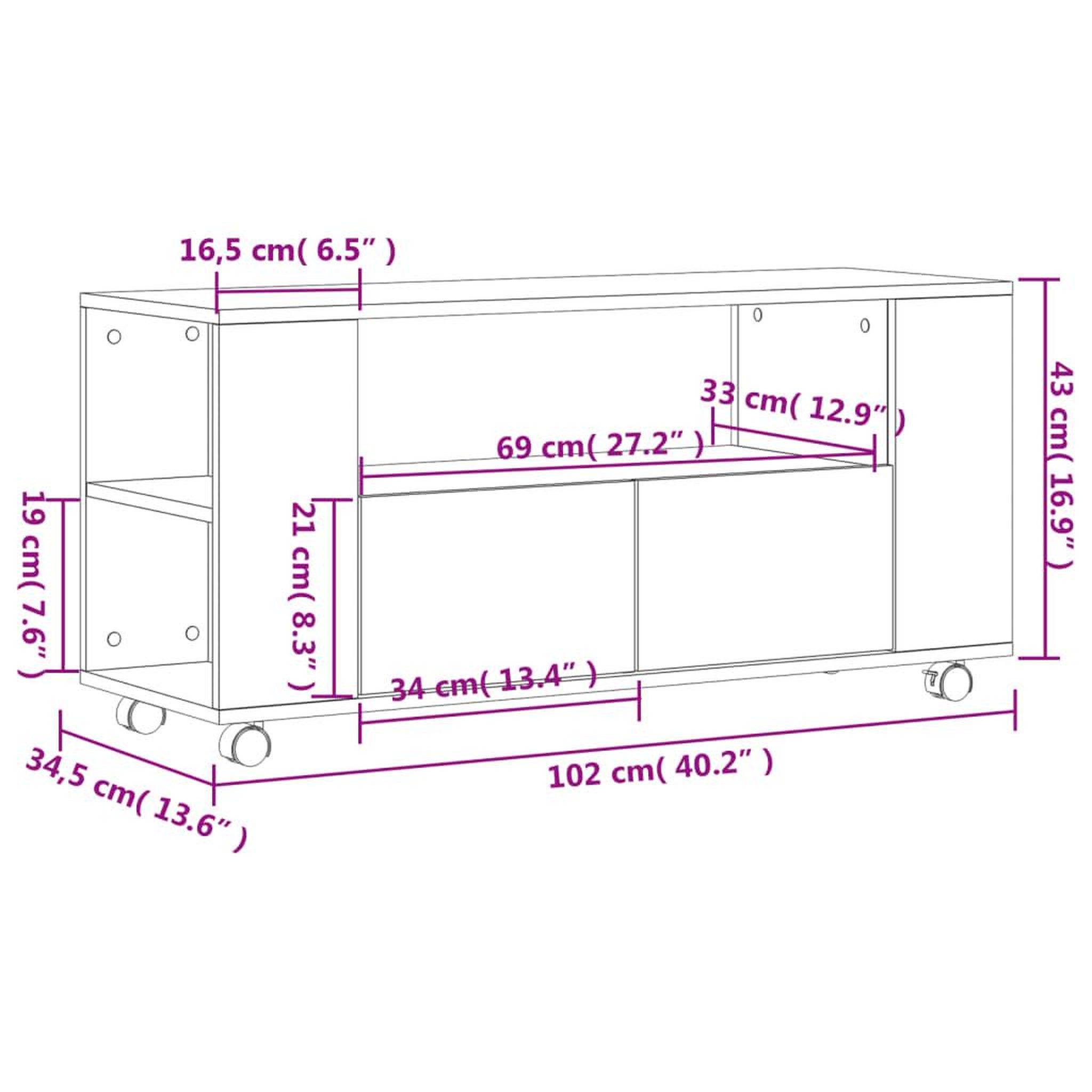 Voir la diapositive 6 : VIDAXL Meubles TV chene sonoma 102x34,5x43 cm bois d'ingenierie