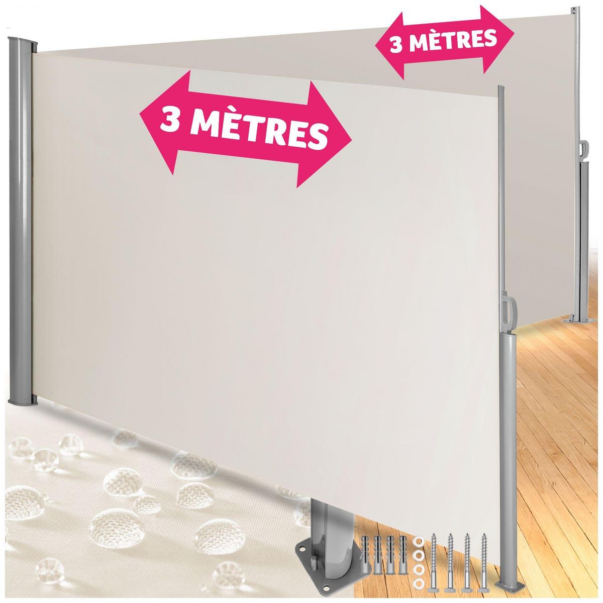 tectake Paravent rétractable double et extensible avec enrouleur