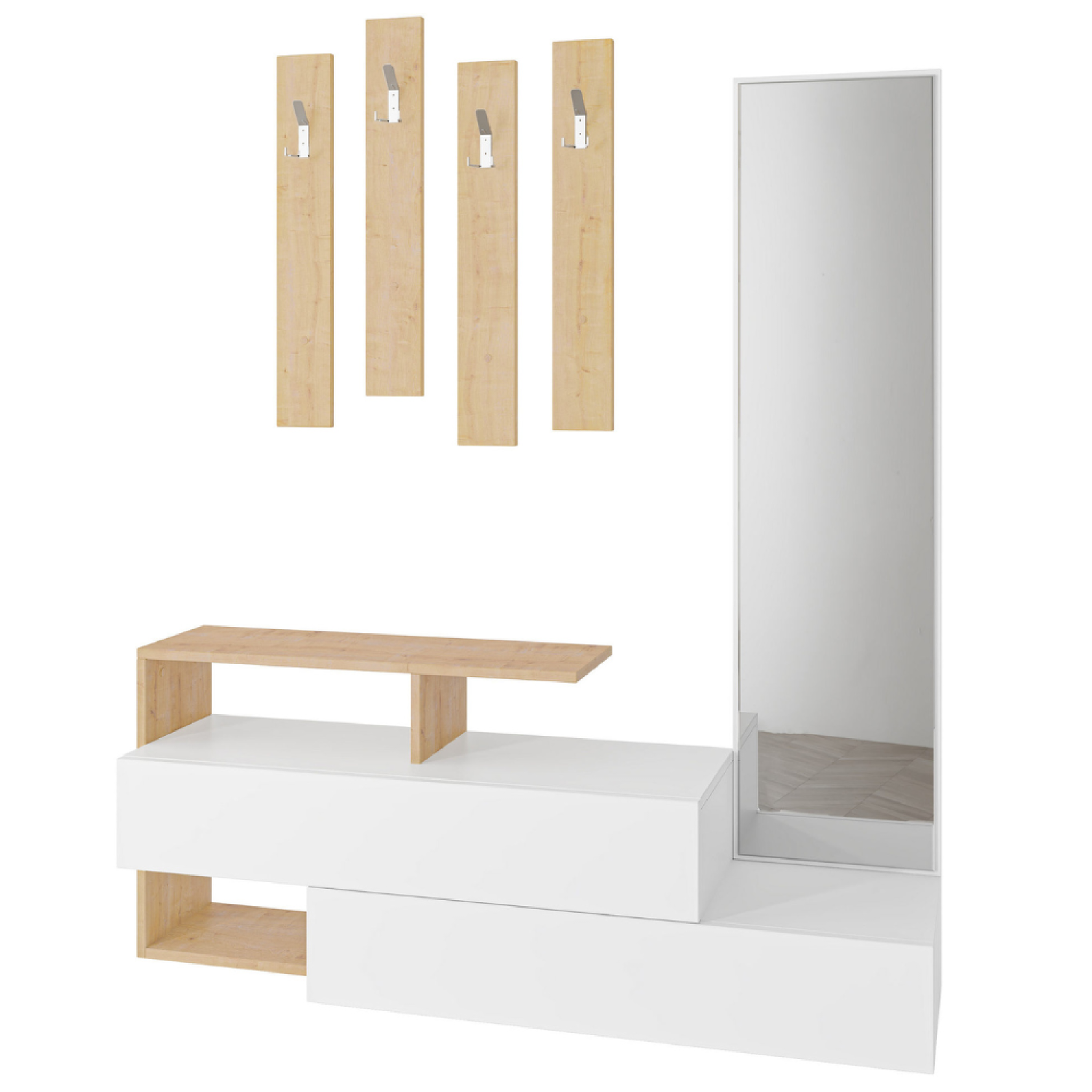 CONCEPT USINE Meuble d'entrée bois-blanc et porte-manteaux RAMAR
