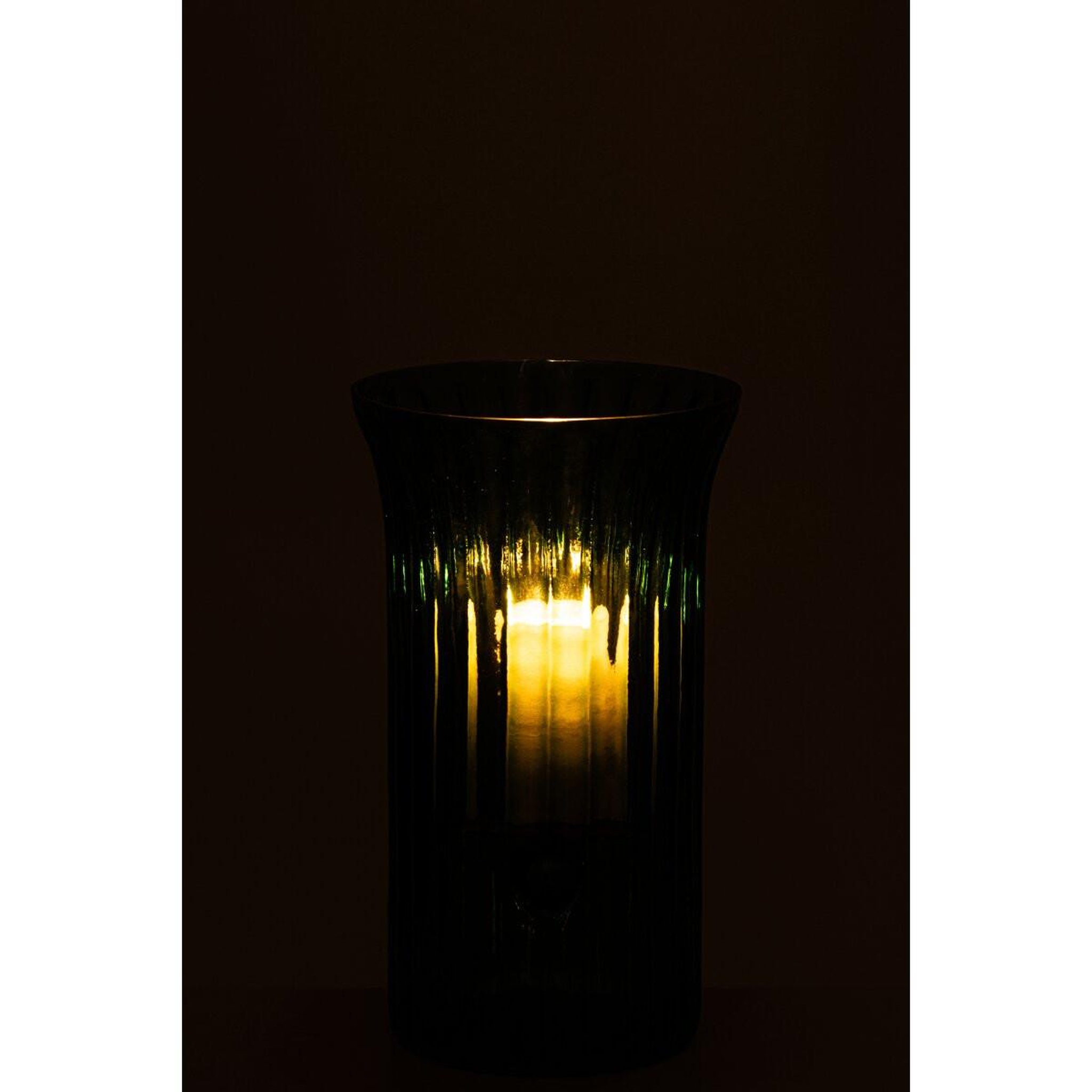 Voir la diapositive 4 : J-LINE Photophore strié en verre  quirin  32cm turquoise