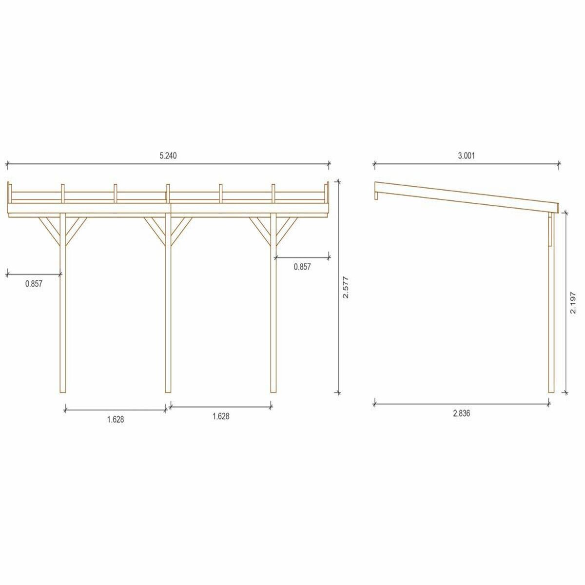 Habitat et Jardin Carport bois adossé voiture   Solar 2    - 300 x 454 x 245 cm