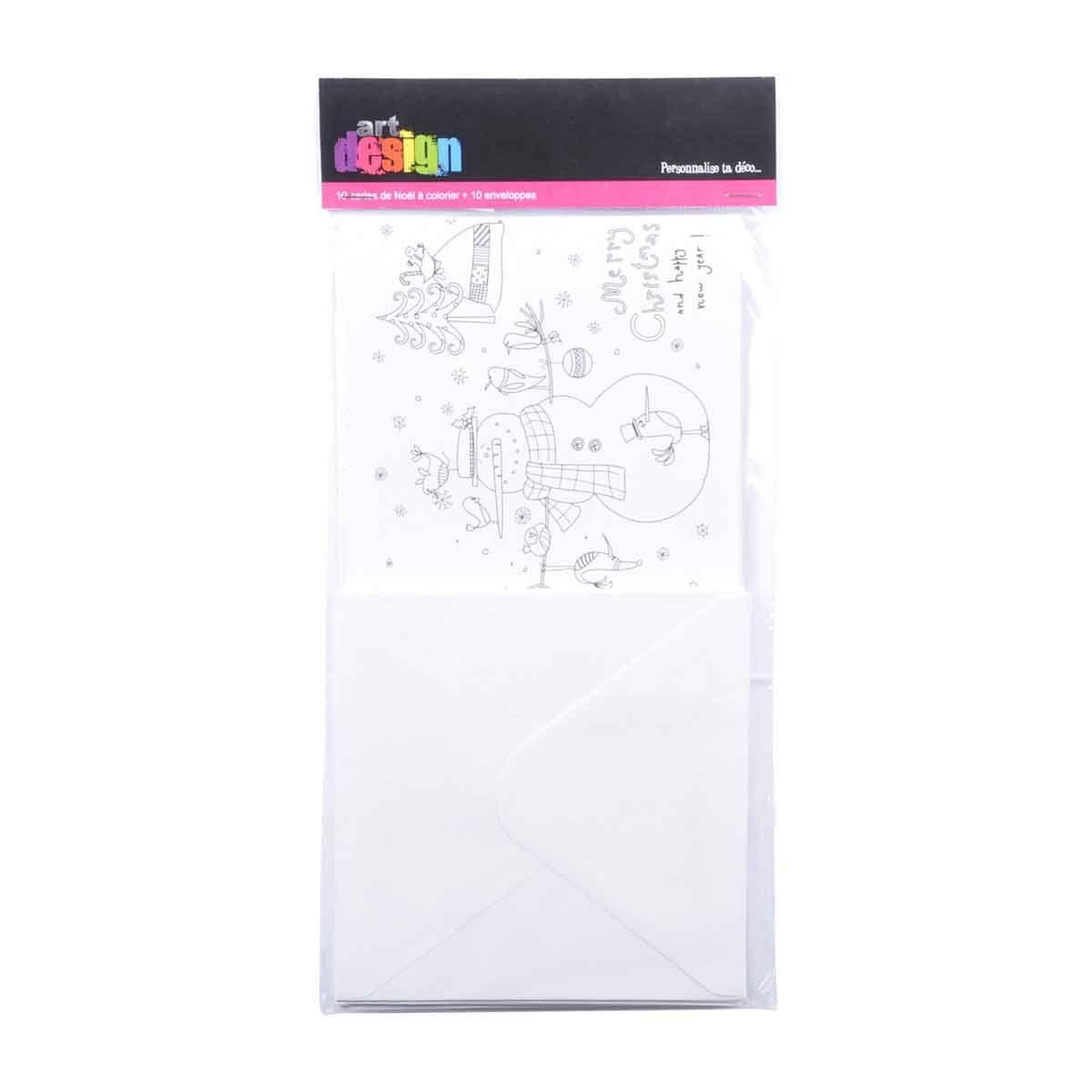 Voir la diapositive 2 : ARTDESIGN Lot de 10 cartes de noël  a colorier  14cm blanc