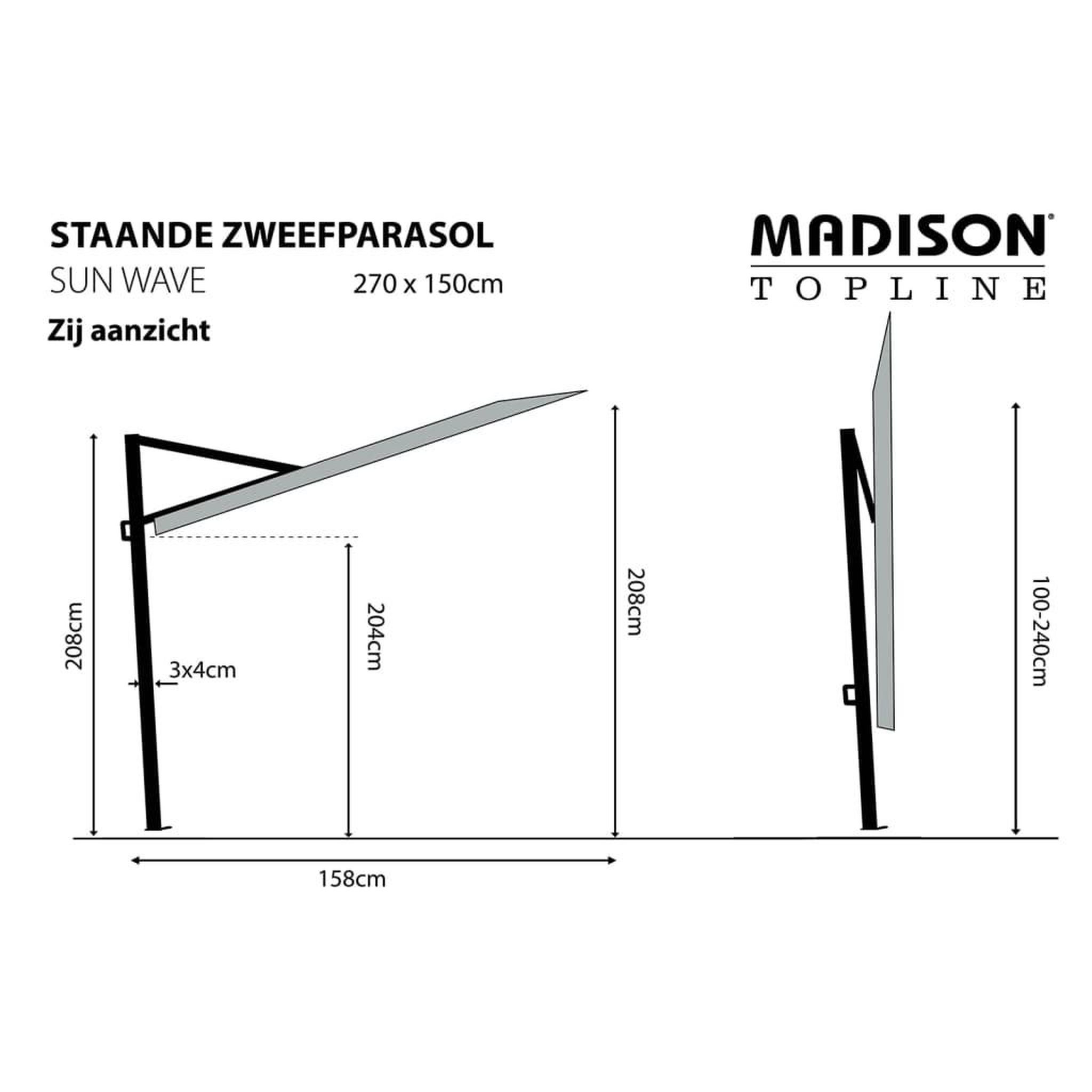 Voir la diapositive 6 : MADISON Madison Parasol de balcon Sun Wave 270 x 150 cm Taupe PAC3P015