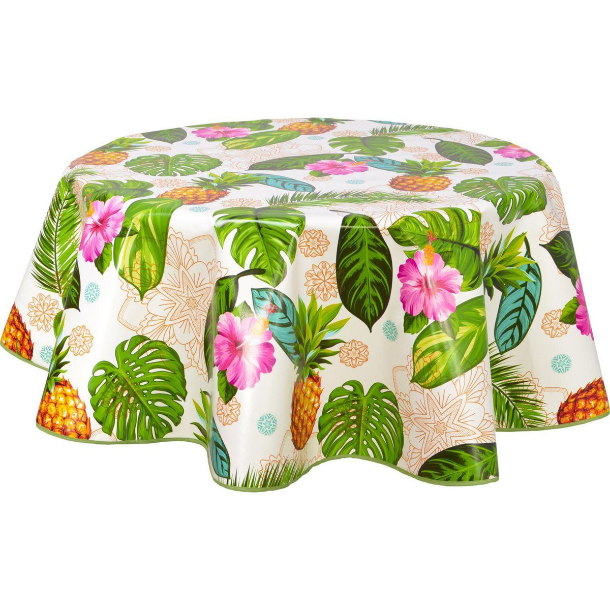 HABITABLE Nappe ronde en toile cirée  tropicale Anas - Diam. 135 cm - Blanc