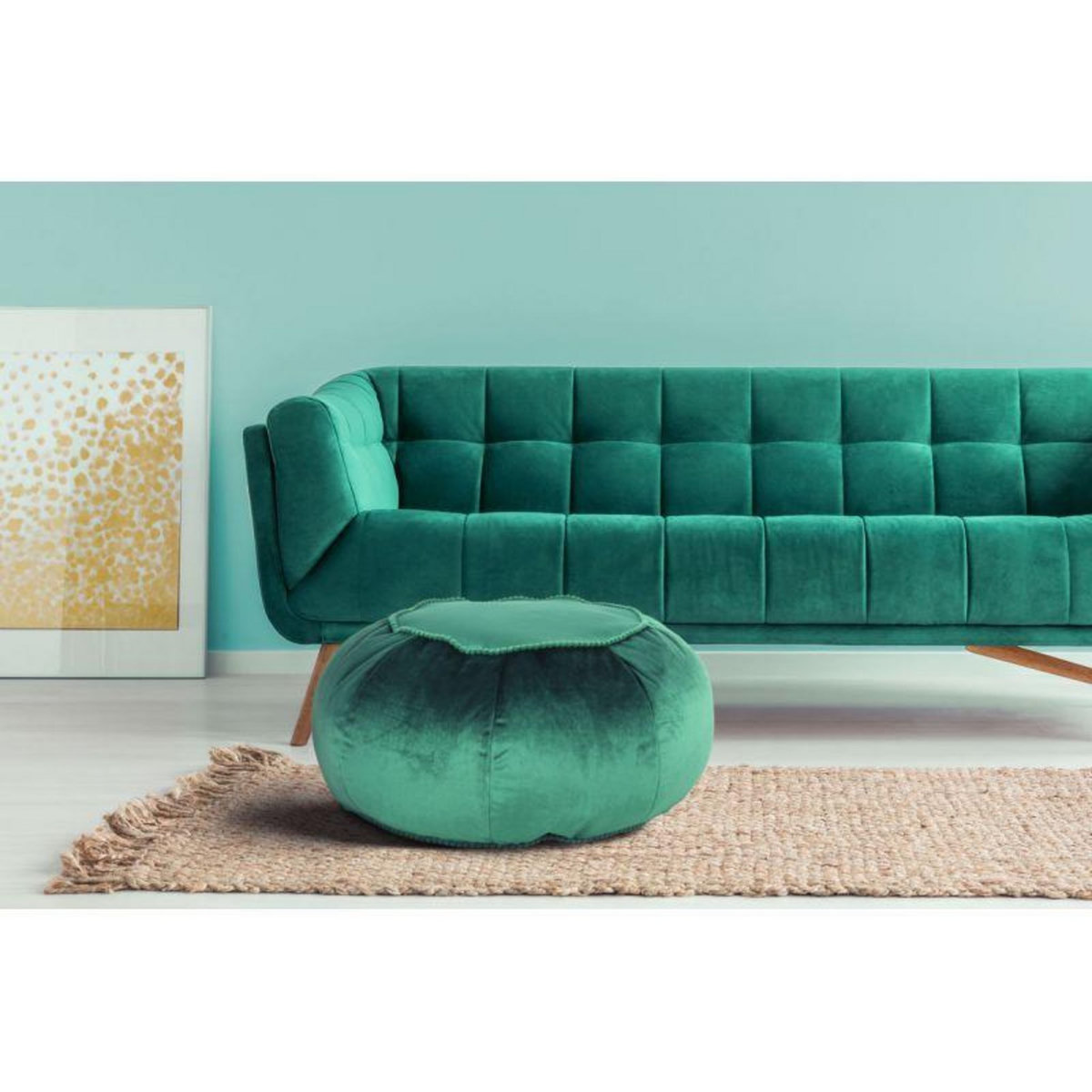 Paris Prix Pouf Rond en Velours  Taj Mahal  65cm Vert