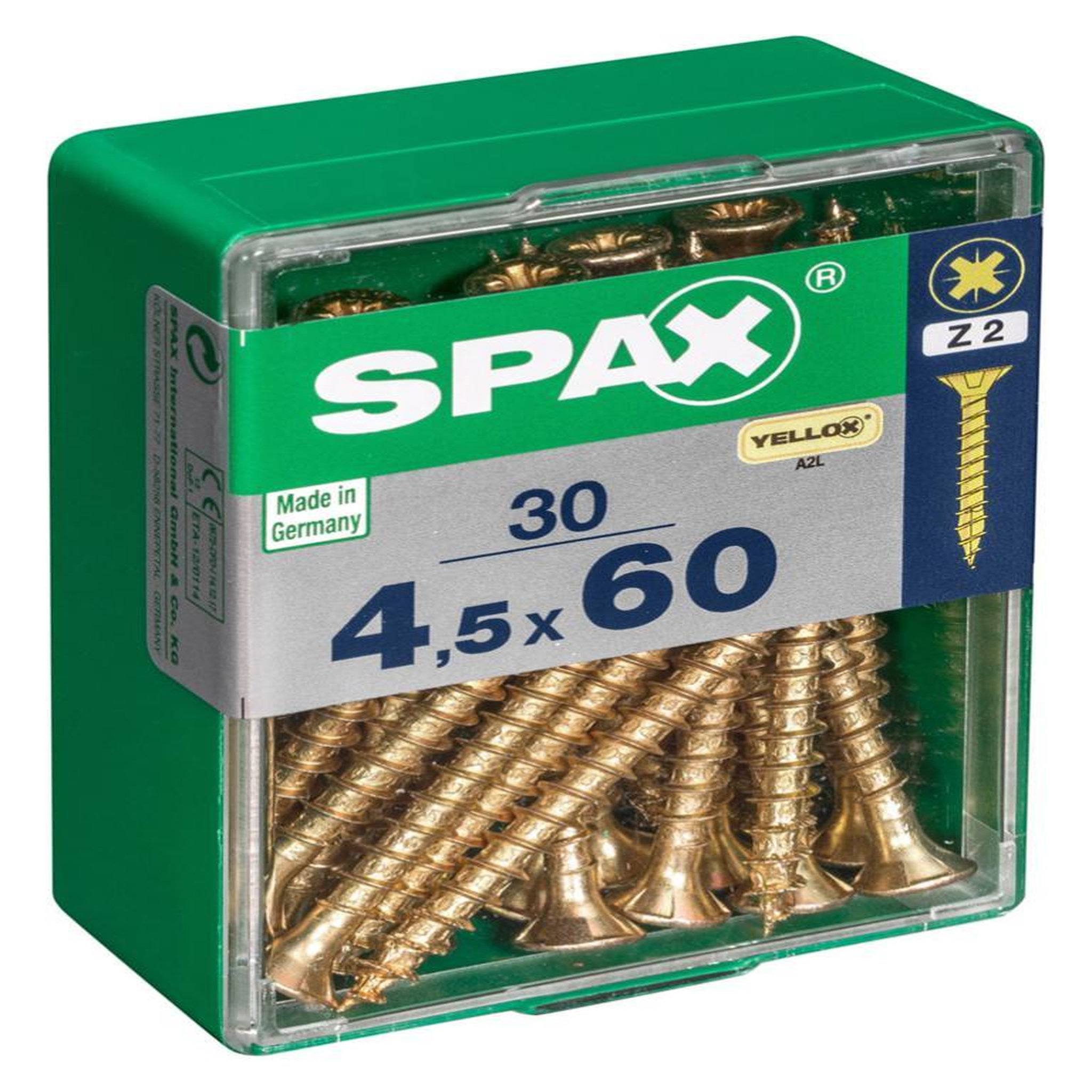 CENTRALE BRICO Lot de 30 vis acier tête fraisée pozidriv SPAX, Diam.4.5 mm x L.60 mm