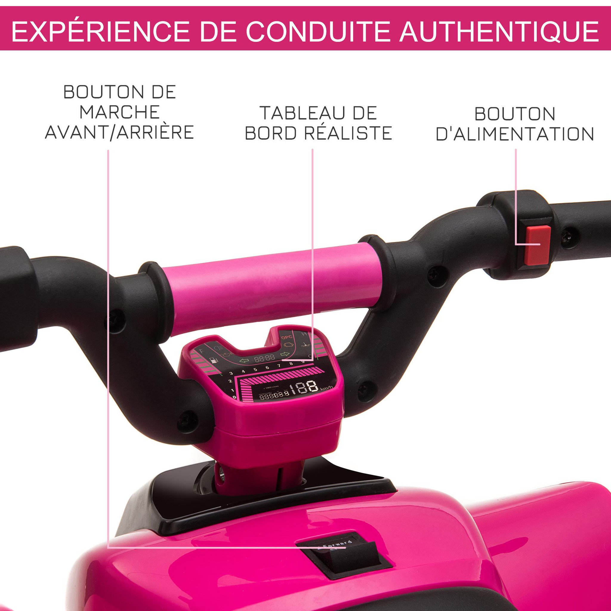 Voir la diapositive 5 : HOMCOM Quad électrique enfant - voiture électrique enfant - marche AV, AR - 6 V, V. max. 4,6 Km/h - rose