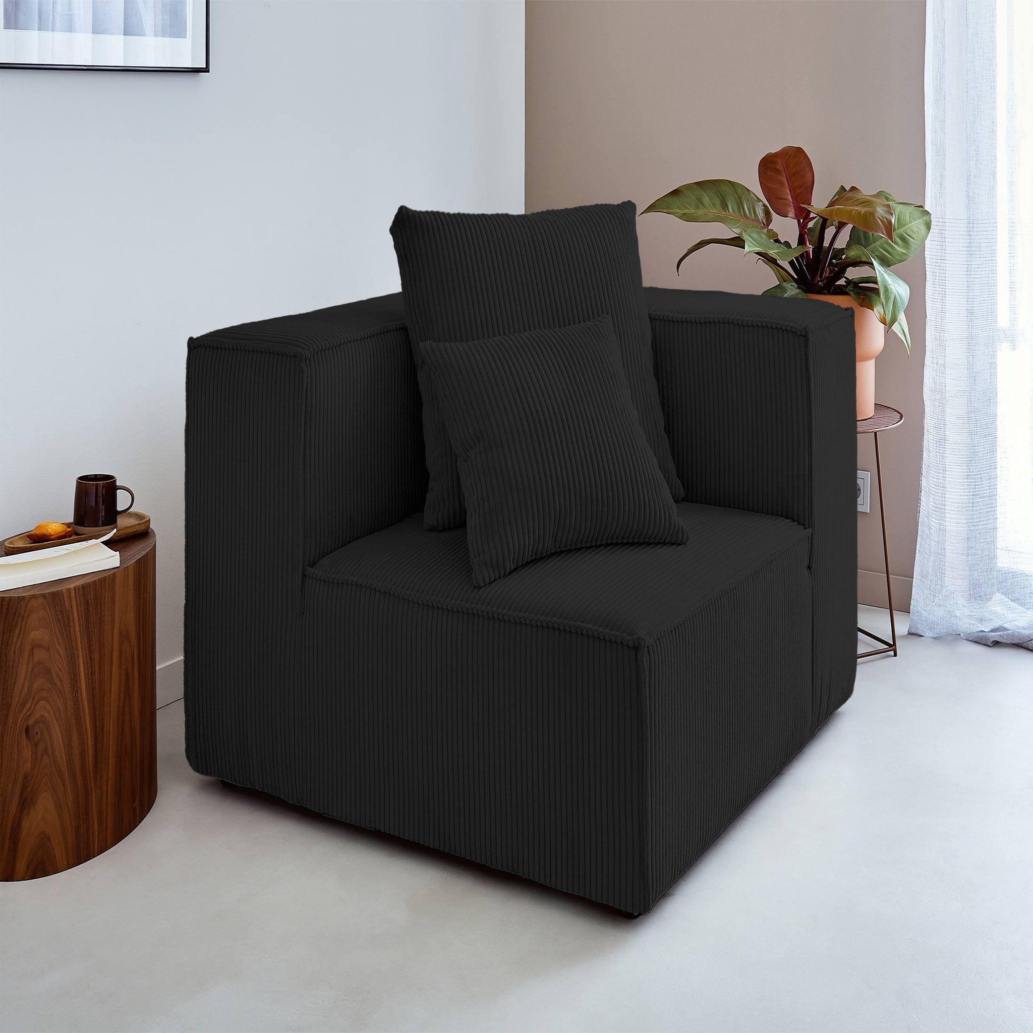 Voir la diapositive 2 : LISA DESIGN Colombine - module d'assise d'angle réversible - en velours côtelé