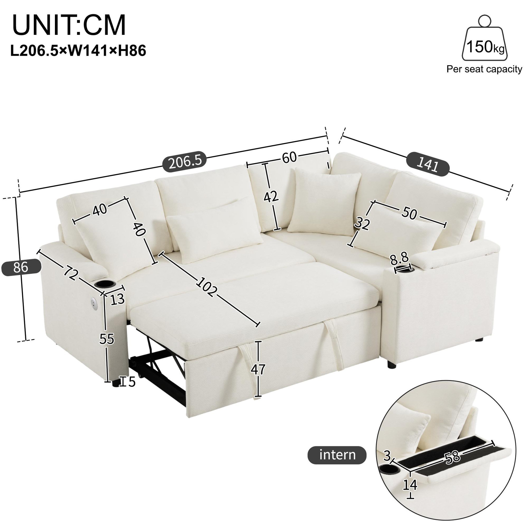 Voir la diapositive 3 : MERAX Canapé d'angle droit convertible 4 places tissu coffre de rangement