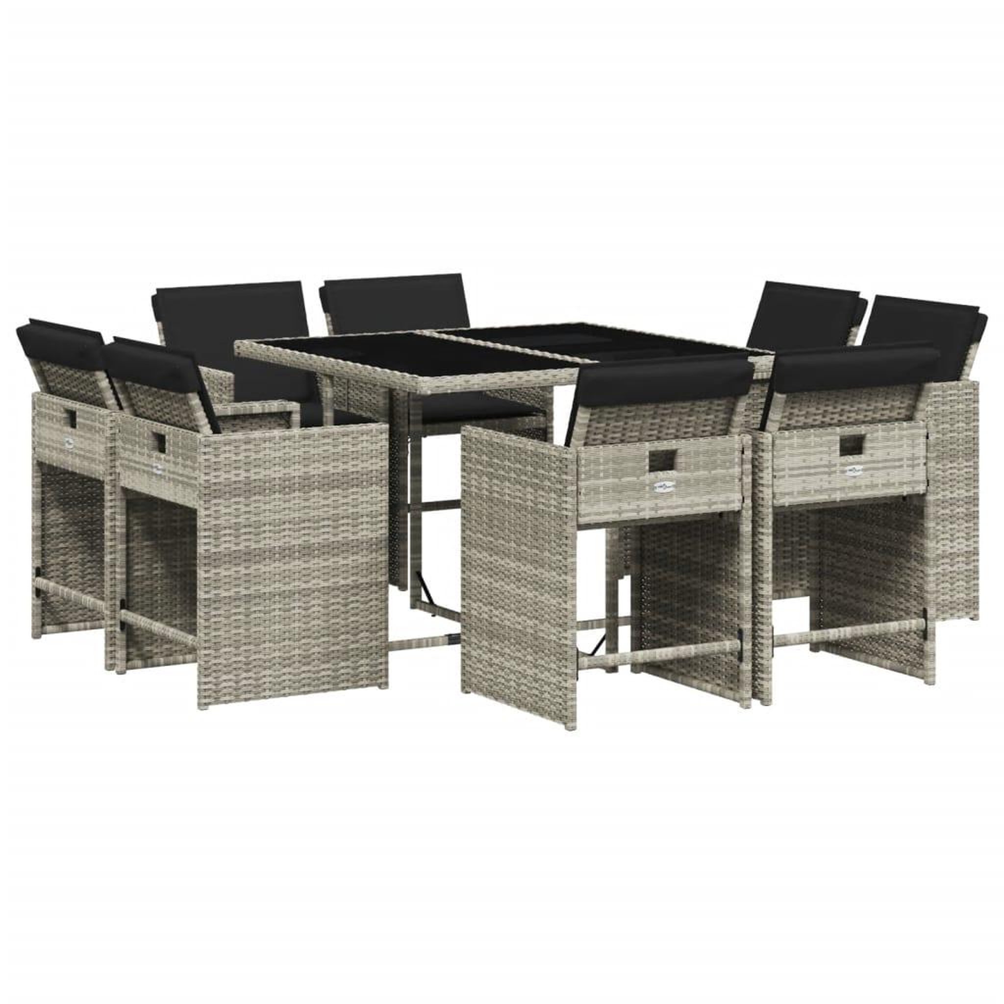 Voir la diapositive 2 : VIDAXL Ensemble a manger de jardin et coussins 9 pcs gris clair rotin