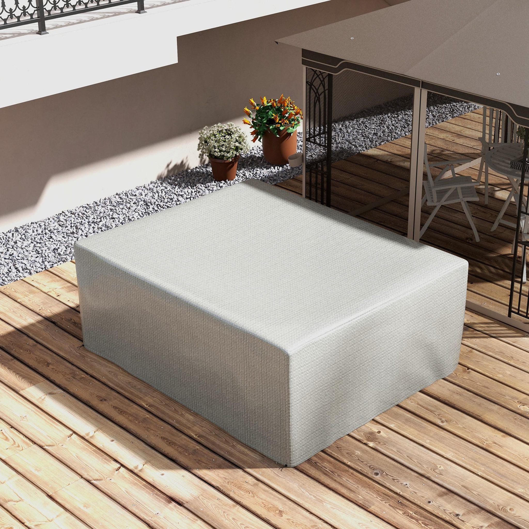 Voir la diapositive 5 : OUTSUNNY Housse de protection mobilier de jardin bâche étanche anti-uv pe haute densité gris