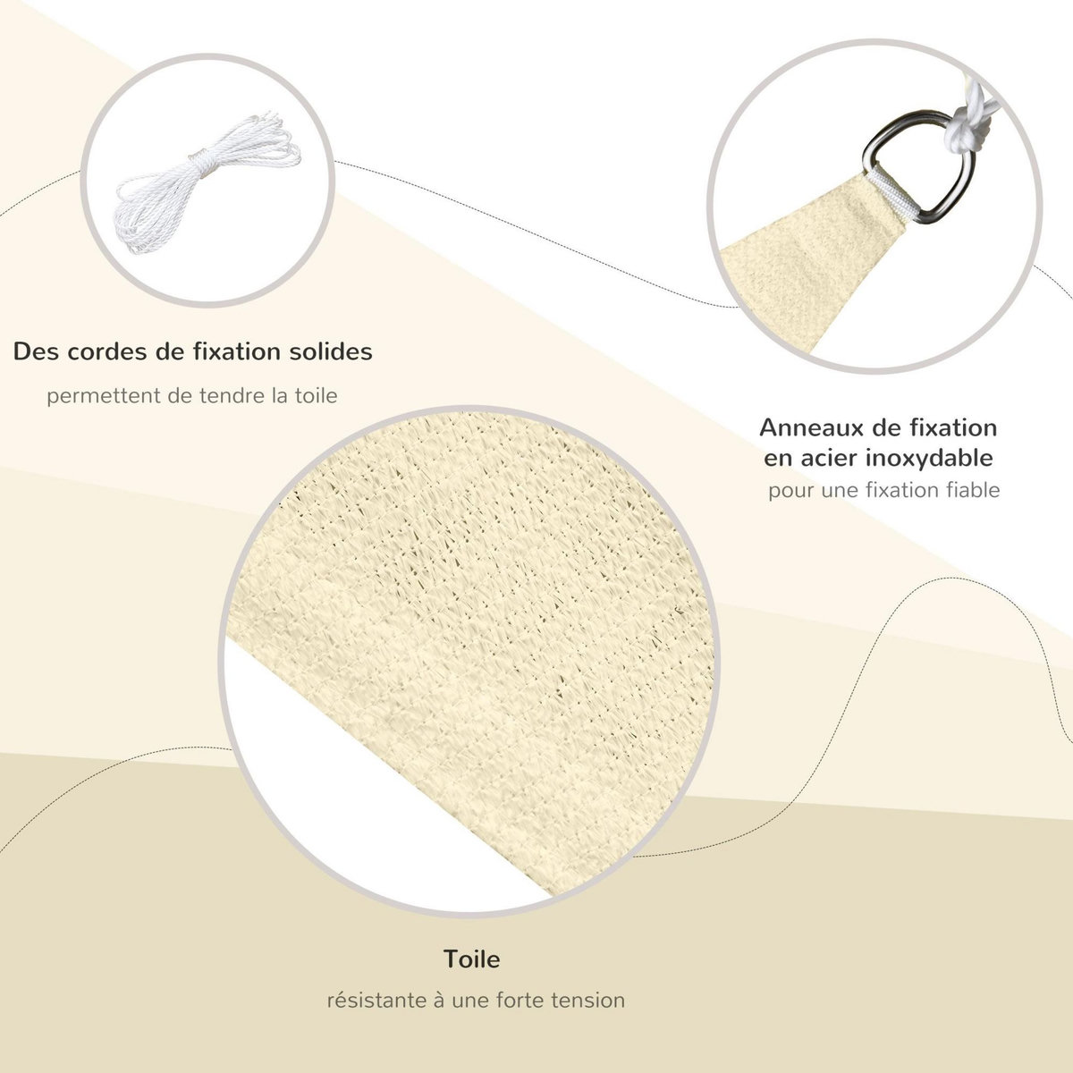 OUTSUNNY Voile d'ombrage triangulaire 5 x 5 x 5 m toile ombrage HDPE respirant blanc cassé