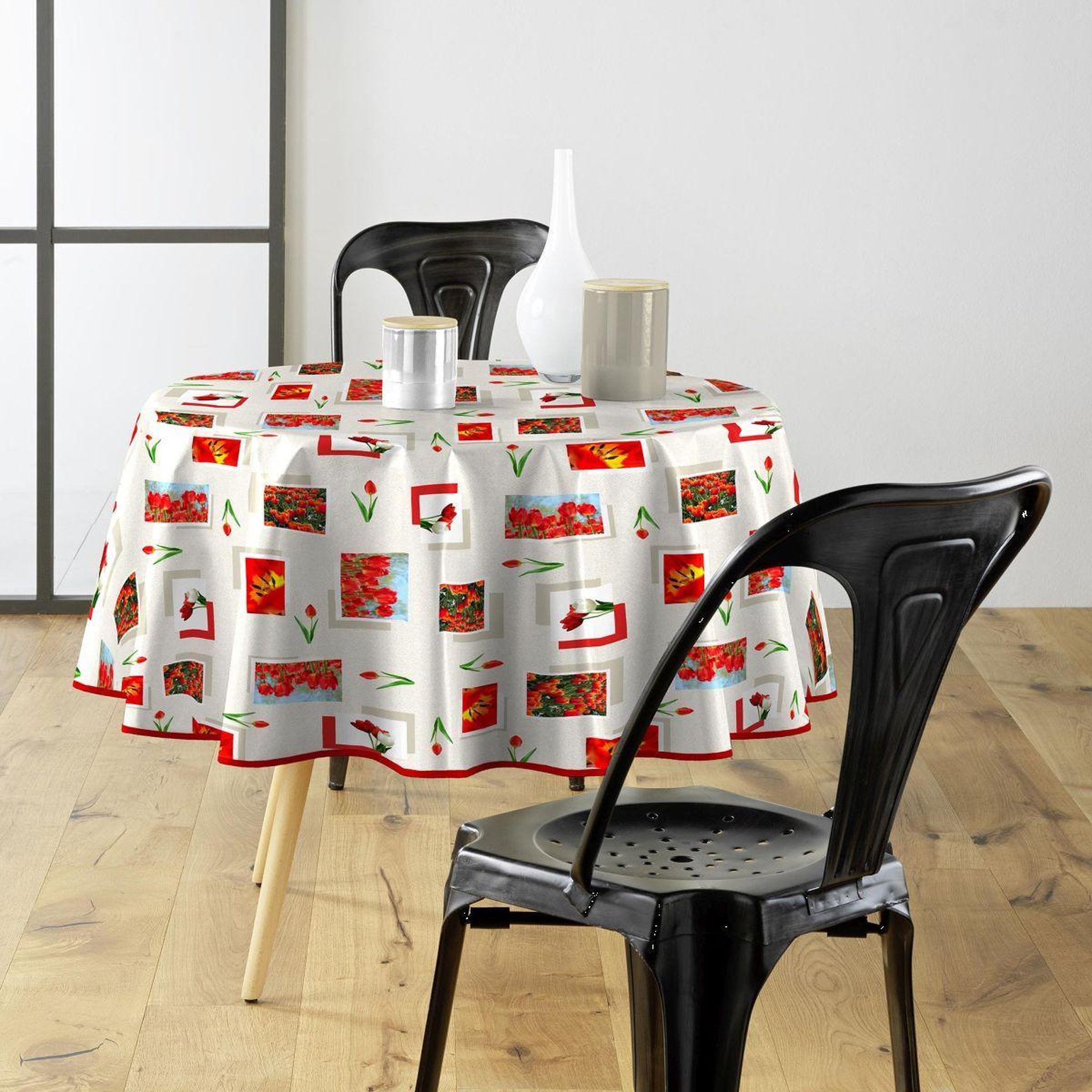 Douceur d'Intérieur Nappe toile cirée ronde  tulipe  160cm rouge